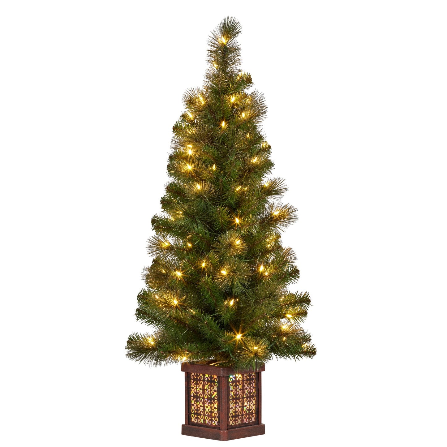 Christabelle 4ft Christmas Tree Glittery Gold Pine Foliage LED Multi Lights Xmas Decor