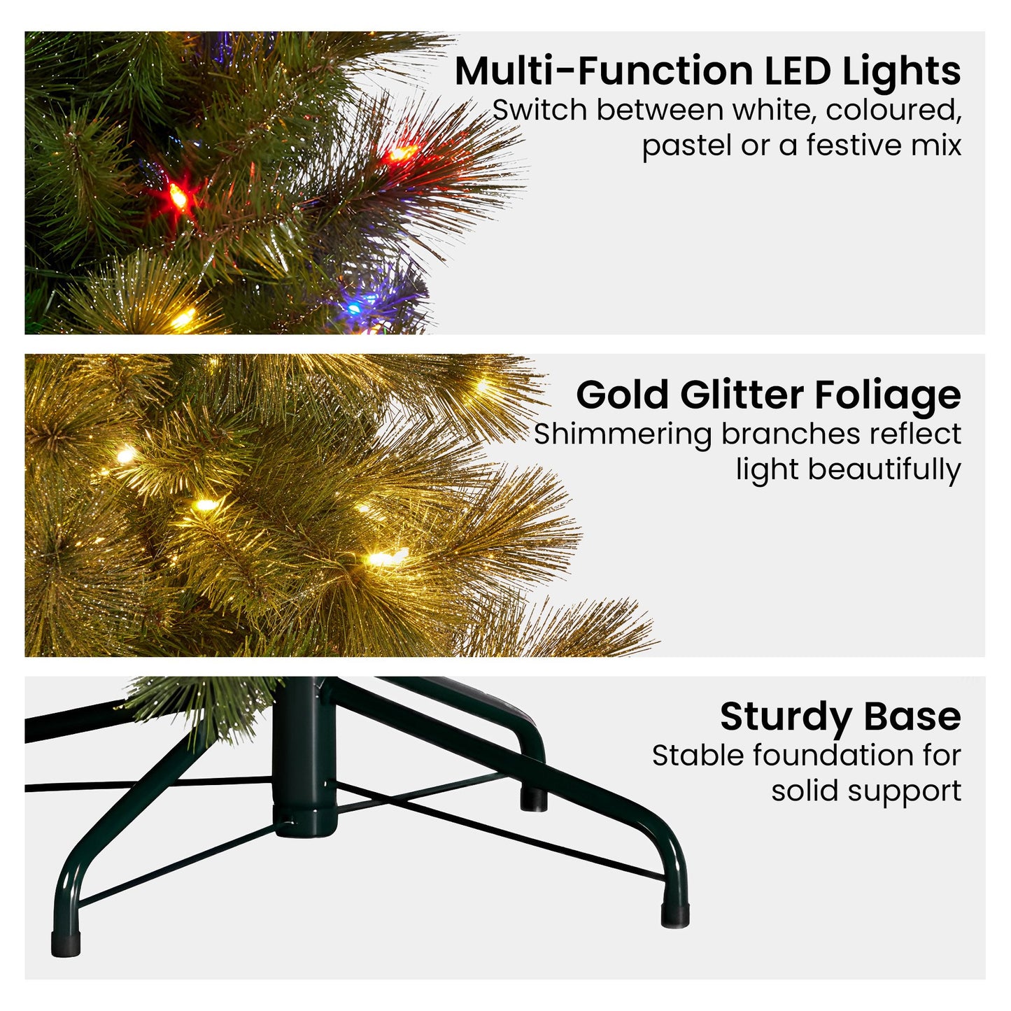 Christabelle 7.5ft Christmas Tree Slim Prelit Glittery Gold Pine Needles LED Lights Xmas Decor