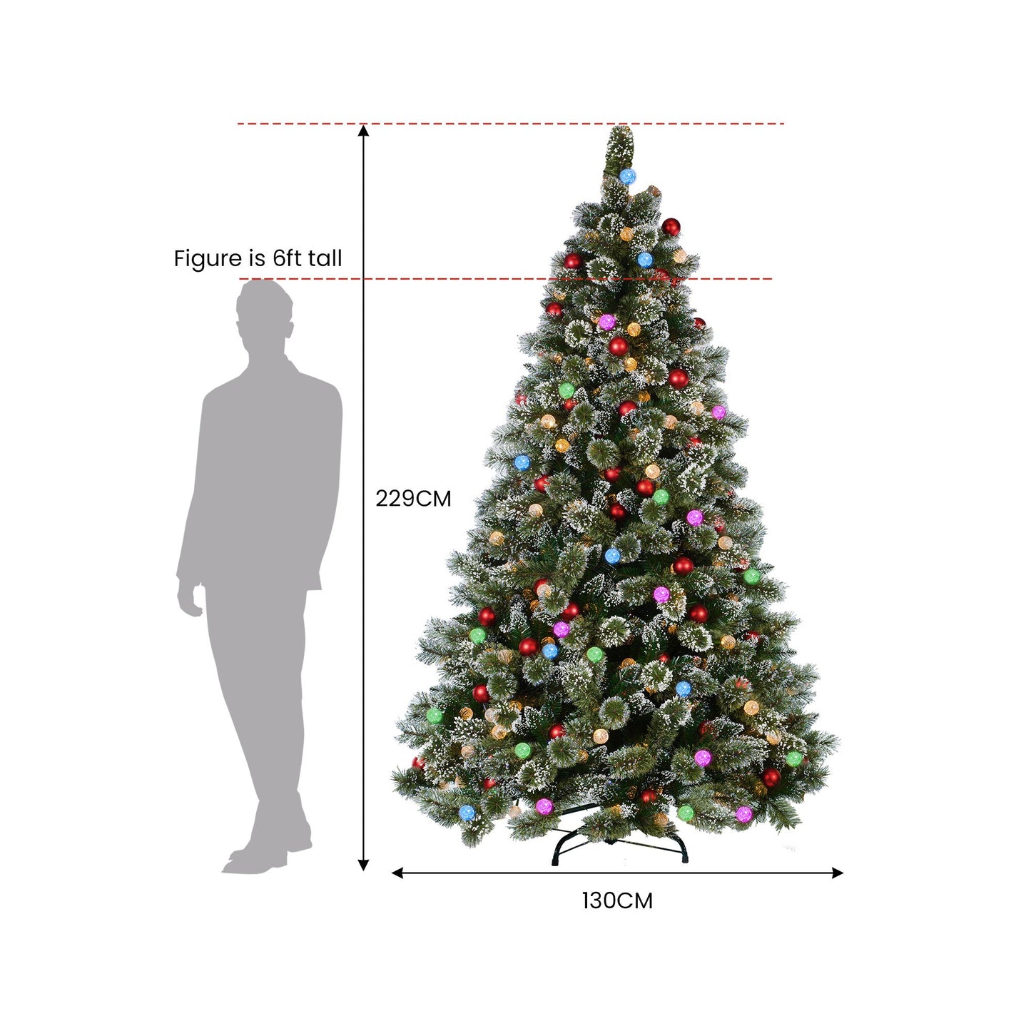 Christabelle Snowy Bristle 2.3m Multicolour Pre-Lit Christmas Tree with 1587 Tips