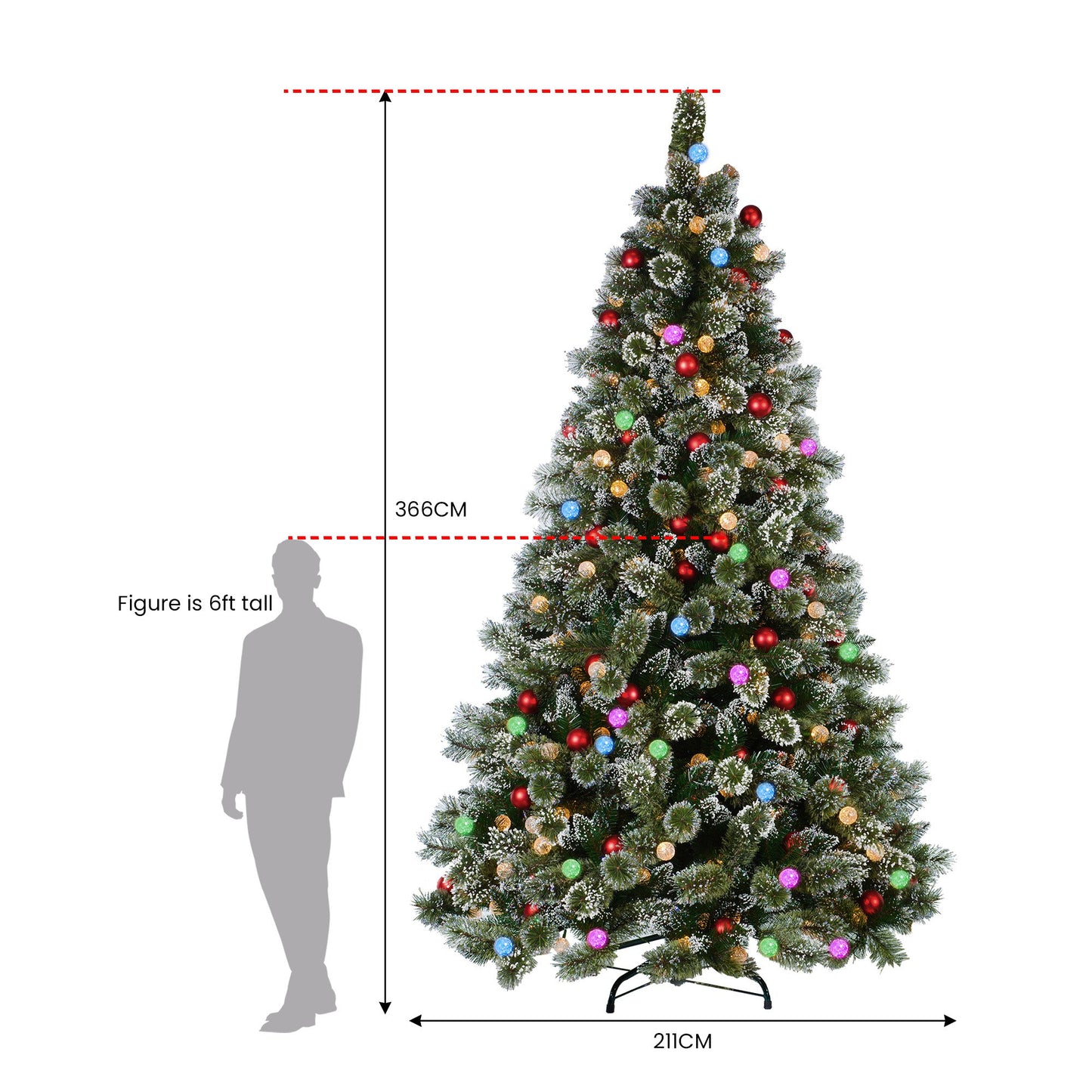 Christabelle Snowy Bristle 3.6m Multicolour Pre-Lit Christmas Tree with 5532 Tips