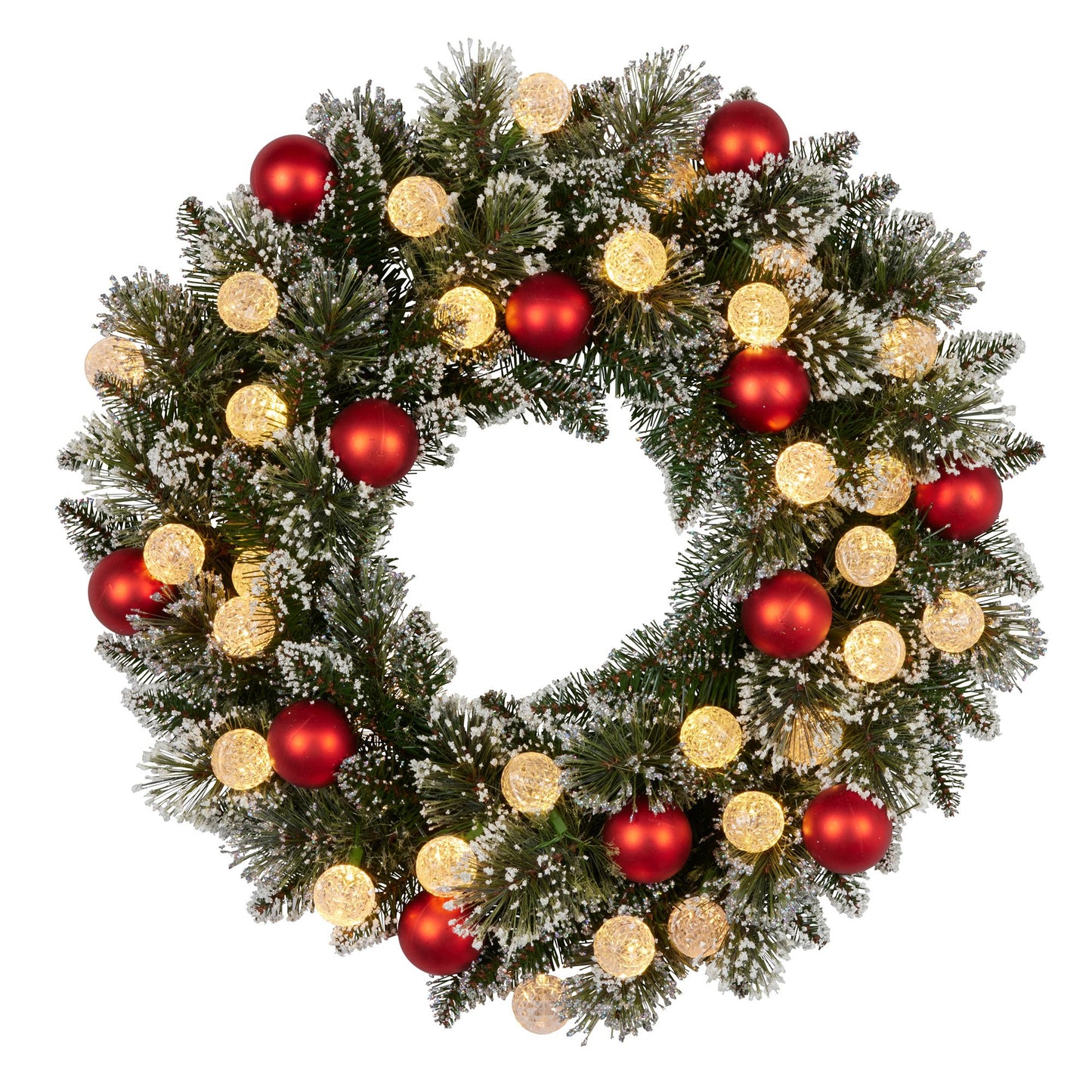 Christabelle 61cm Christmas Wreath Snowy Bristle with LED Lights Multicolour Front Door Decoration