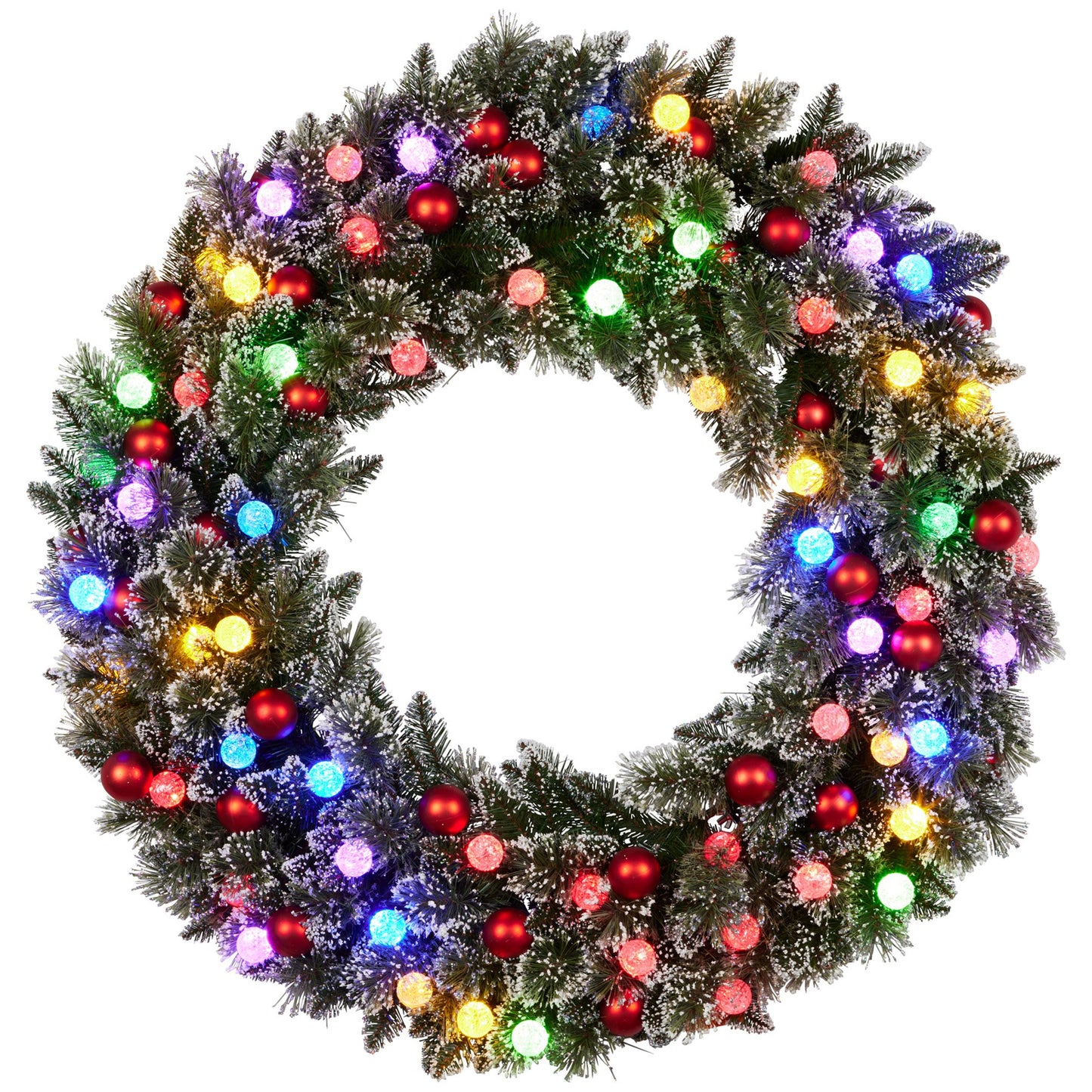 Christabelle Snowy Bristle Multicolour Pre-Lit Christmas Wreath - 122cm