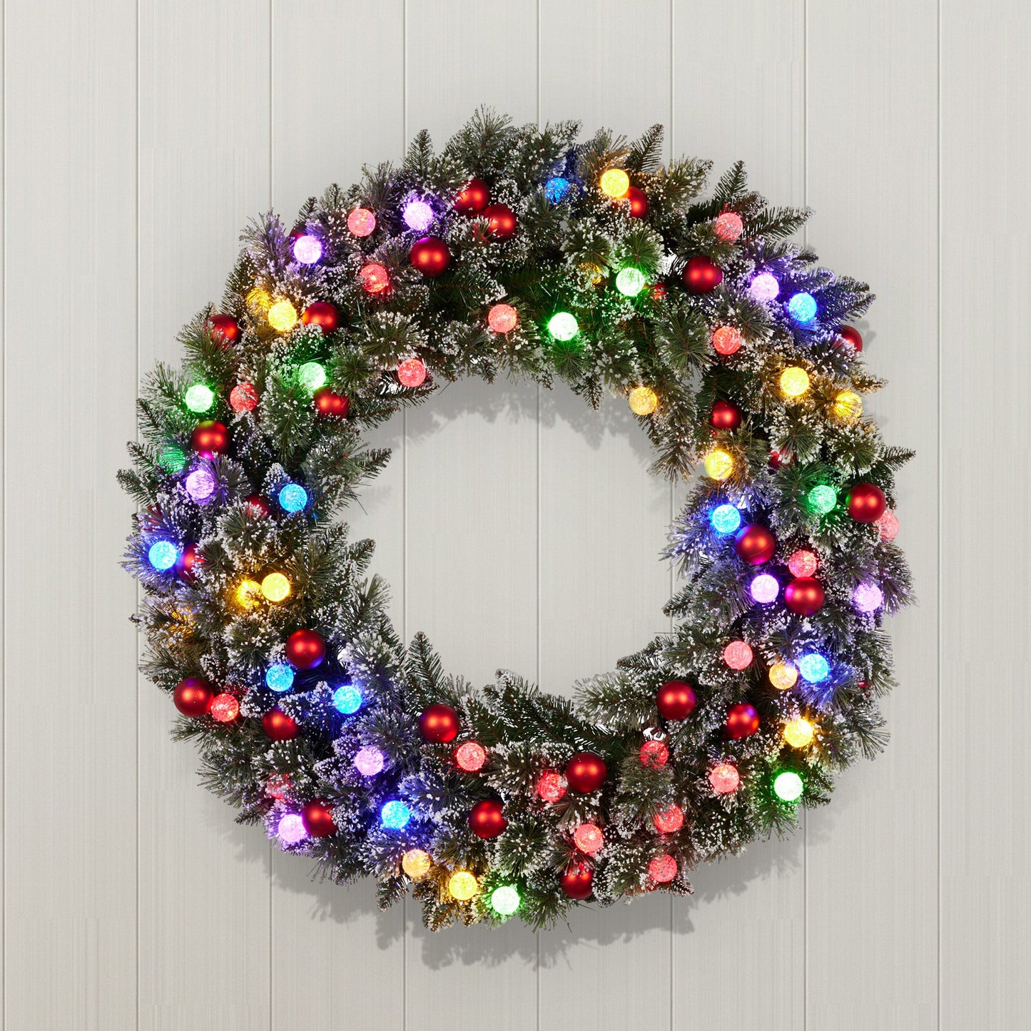 Christabelle Snowy Bristle Multicolour Pre-Lit Christmas Wreath - 122cm