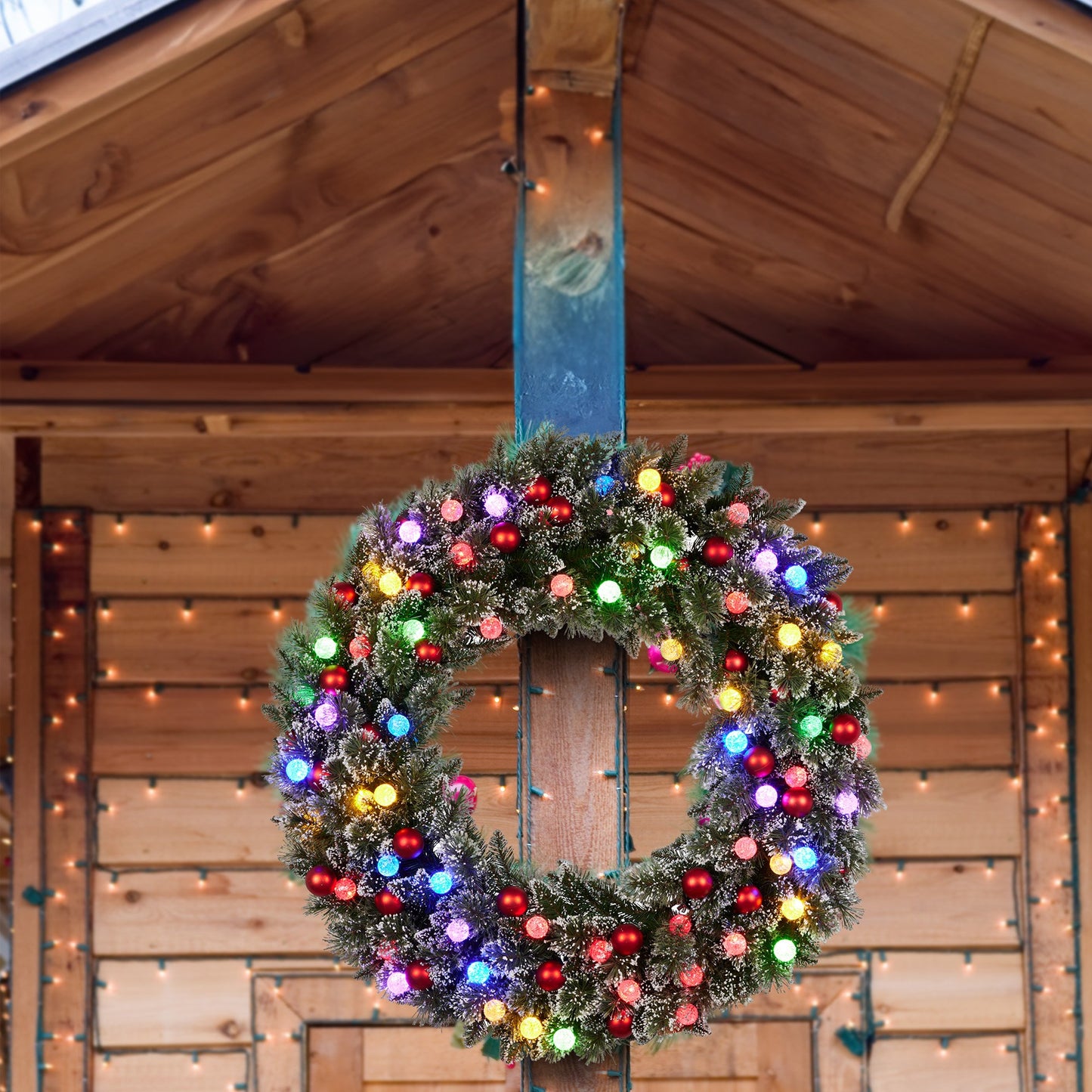 Christabelle Snowy Bristle Multicolour Pre-Lit Christmas Wreath - 122cm
