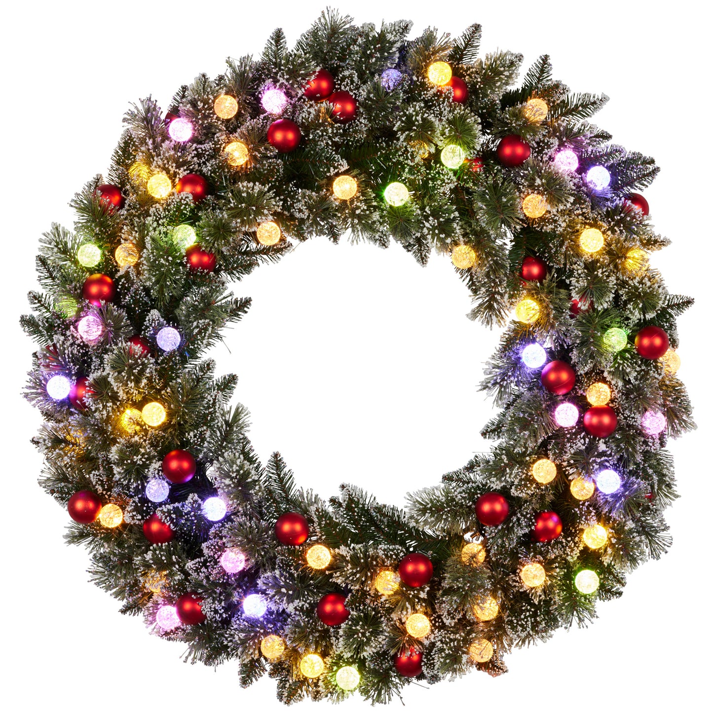 Christabelle Snowy Bristle Multicolour Pre-Lit Christmas Wreath - 122cm