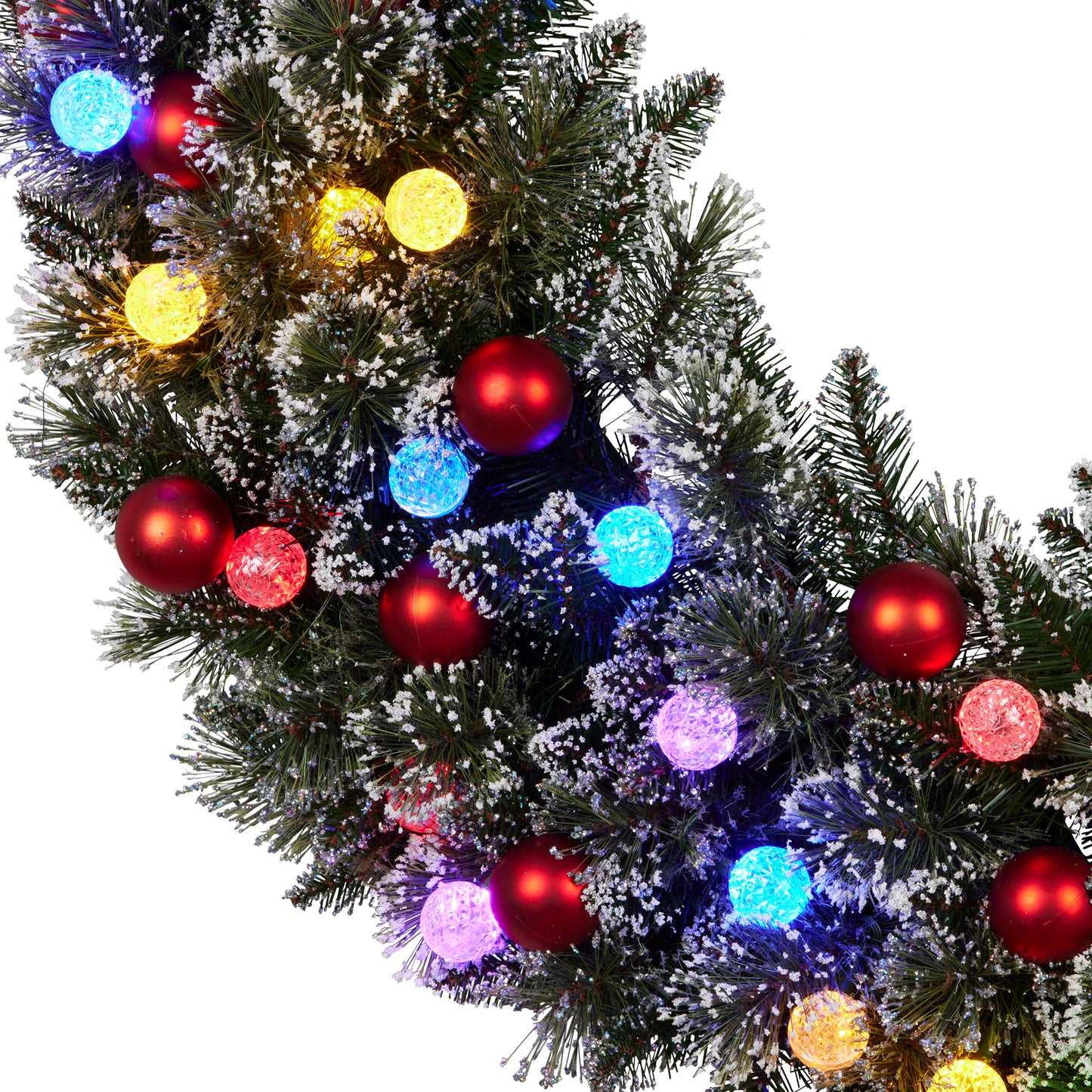 Christabelle Snowy Bristle Multicolour Pre-Lit Christmas Wreath - 122cm