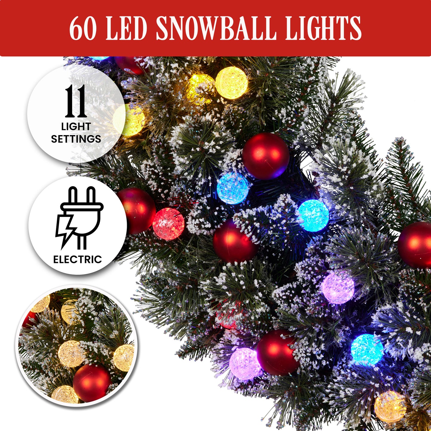 Christabelle Snowy Bristle Multicolour Pre-Lit Christmas Wreath - 122cm