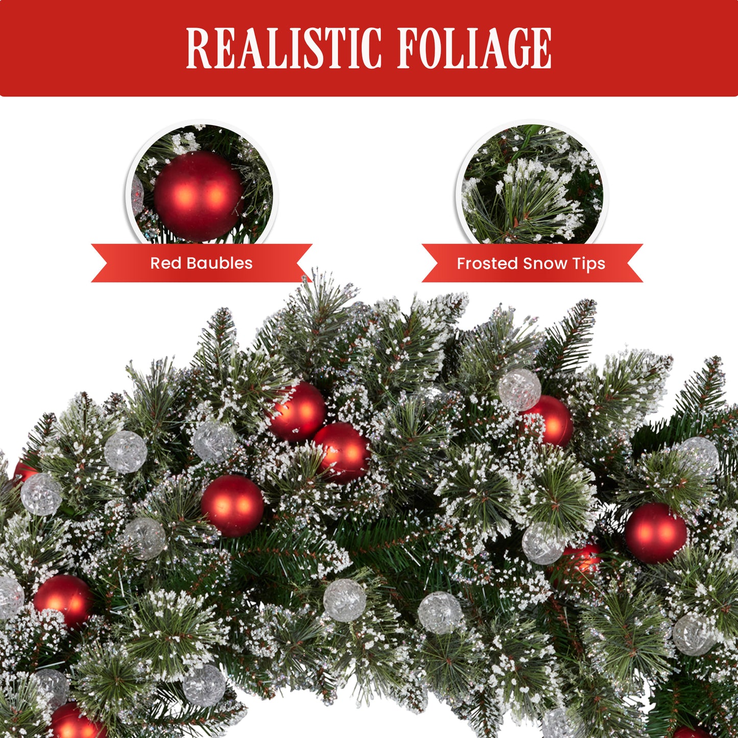 Christabelle Snowy Bristle Multicolour Pre-Lit Christmas Wreath - 122cm