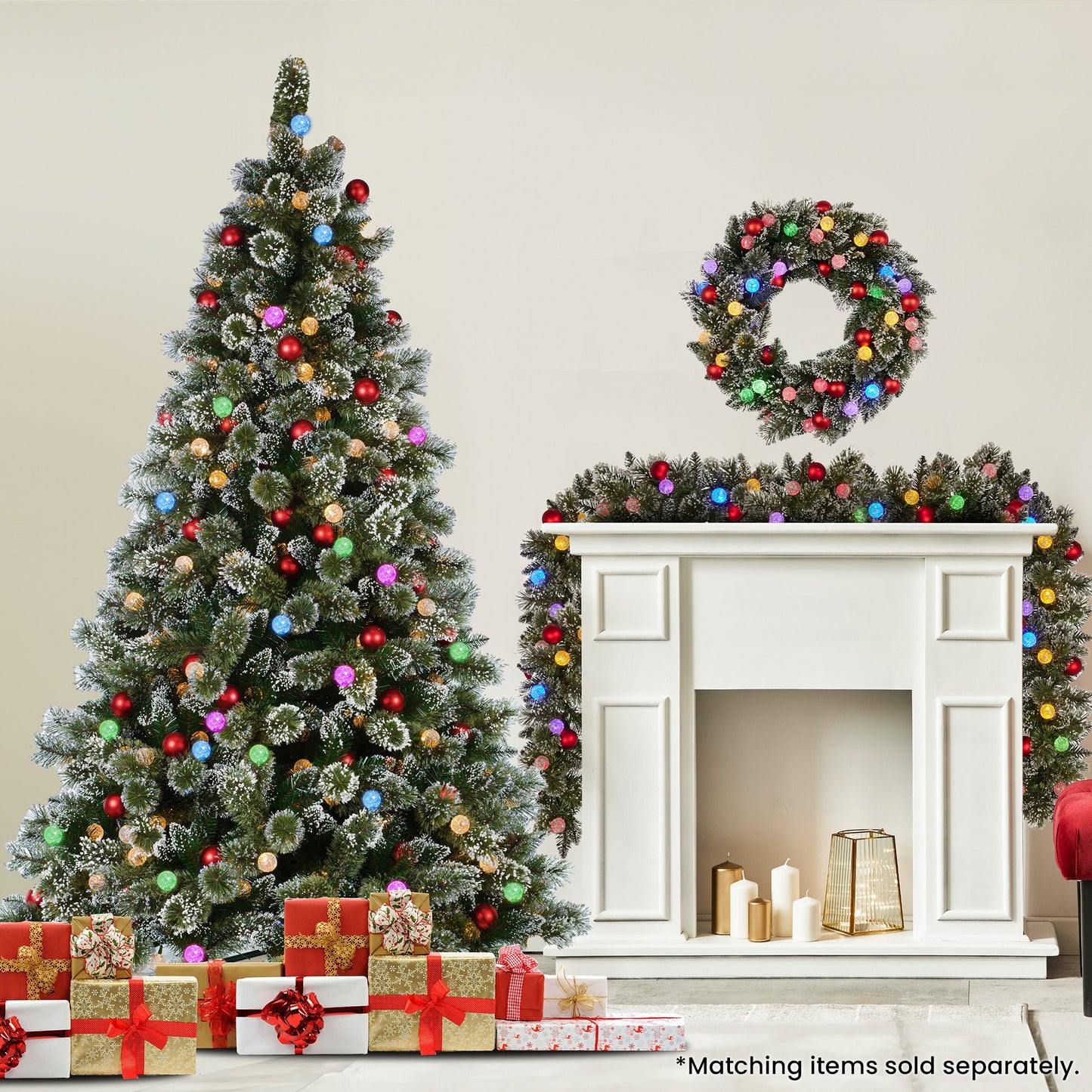 Christabelle Snowy Bristle 1.8m Multicolour Pre-Lit Christmas Tree with 948 Tips