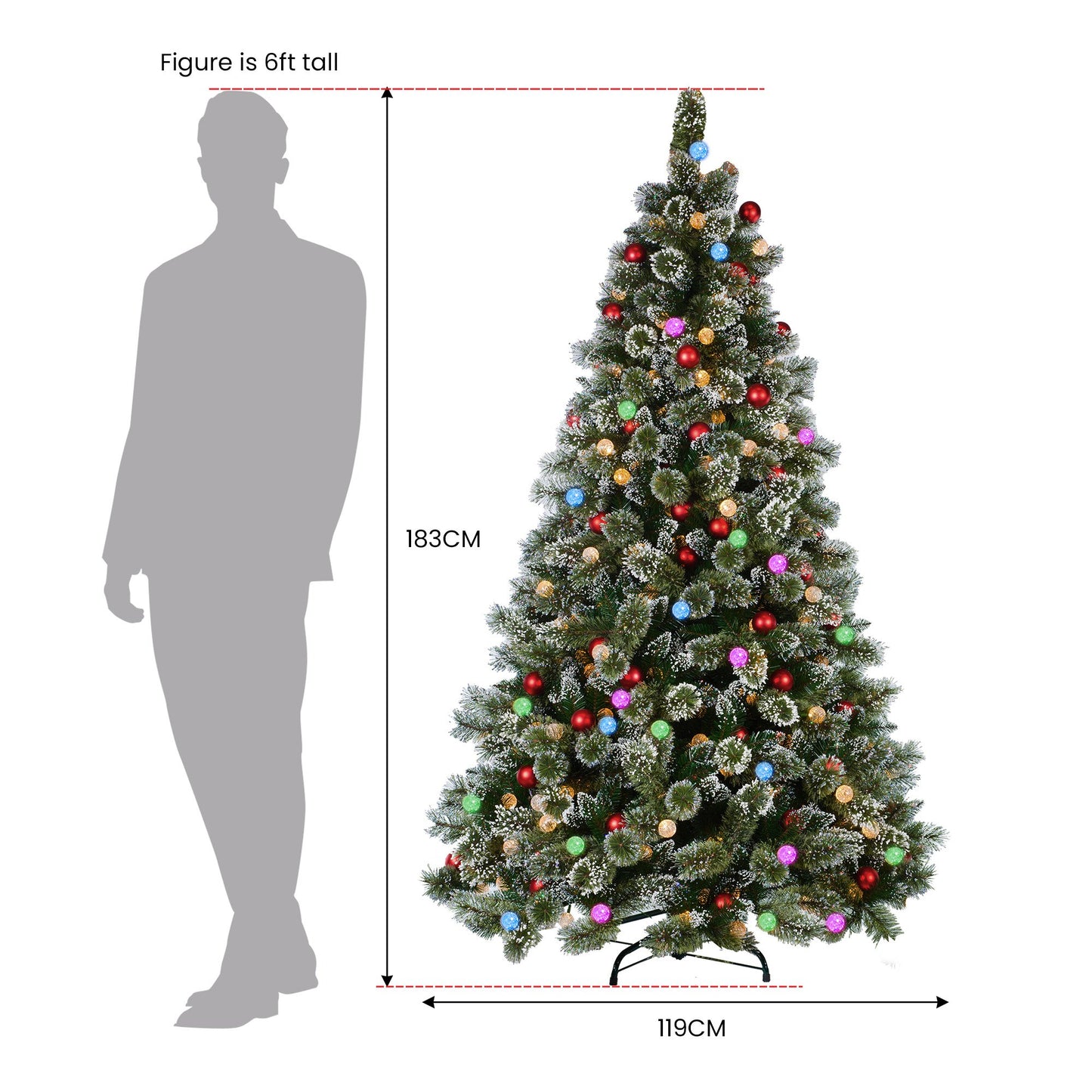 Christabelle Snowy Bristle 1.8m Multicolour Pre-Lit Christmas Tree with 948 Tips