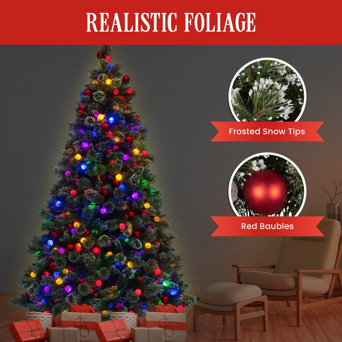 Christabelle Snowy Bristle 1.8m Multicolour Pre-Lit Christmas Tree with 948 Tips