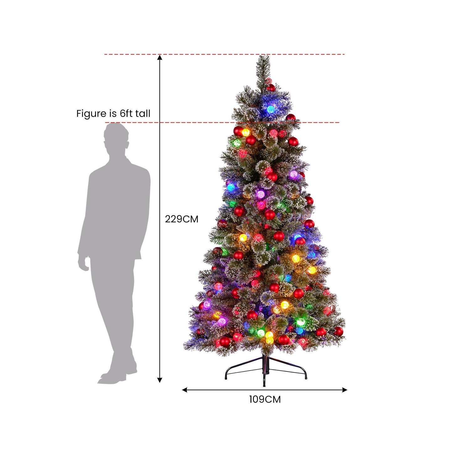 Christabelle Snowy Bristle 2.3m Slim Multicolour Pre-Lit Christmas Tree with 917 Tips