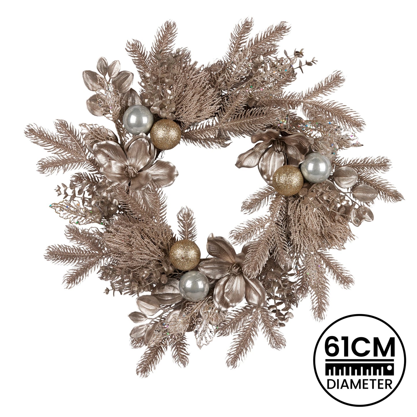 Christabelle Champagne Glitter Christmas Wreath - 61cm