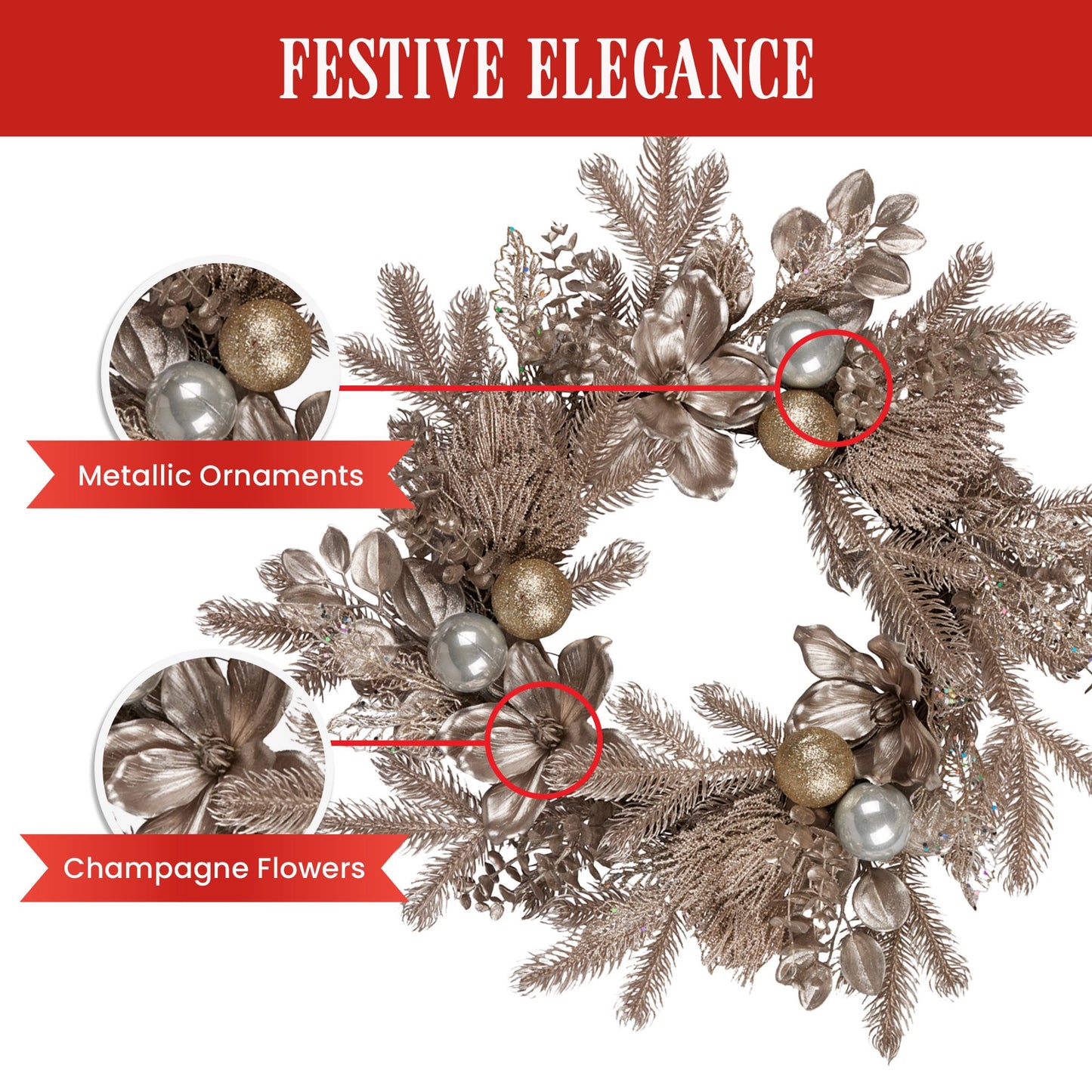 Christabelle Champagne Glitter Christmas Wreath - 61cm