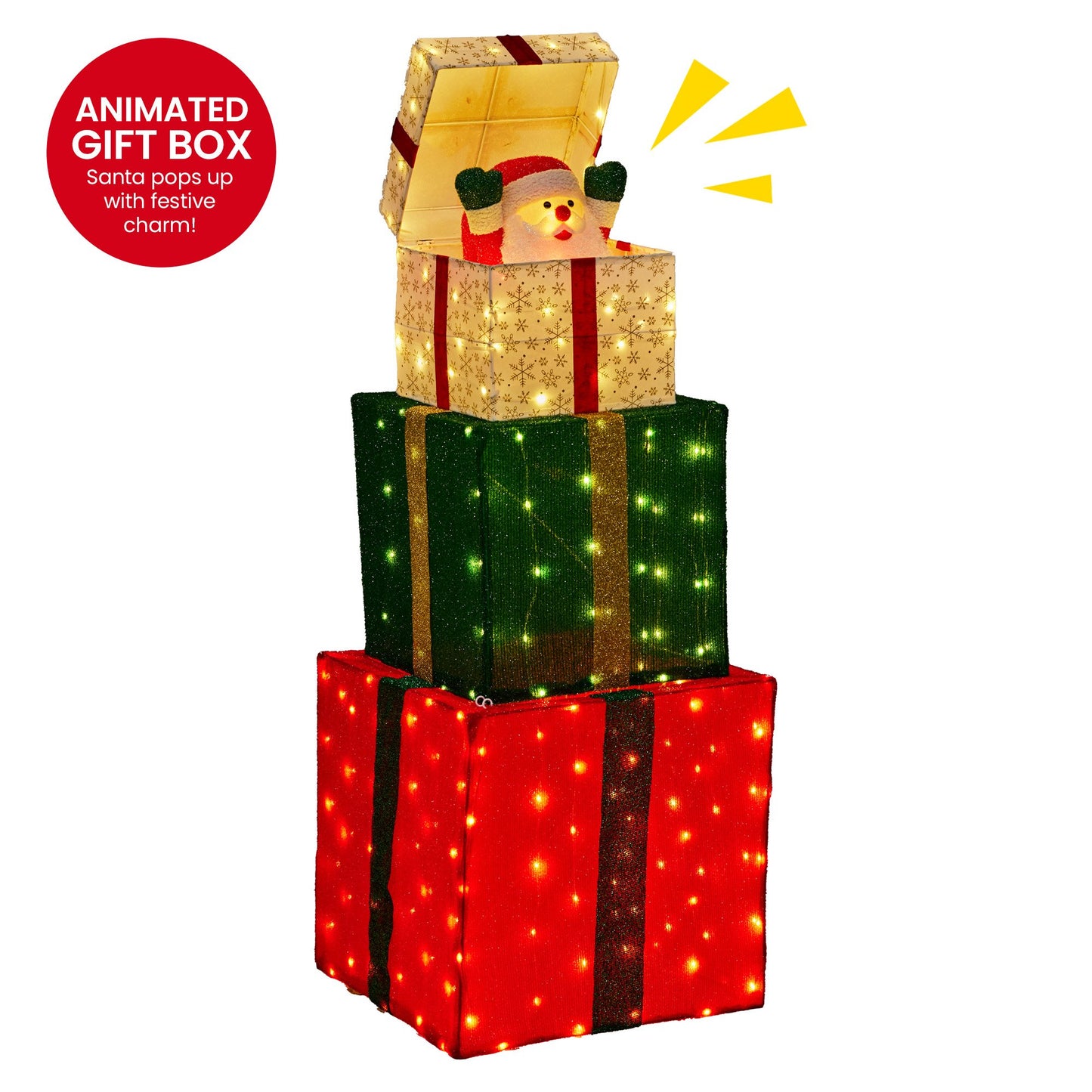Christabelle 122cm Animated Present Stack Santa LED Lights Christmas Tree Decoration Ornament Xmas Decor