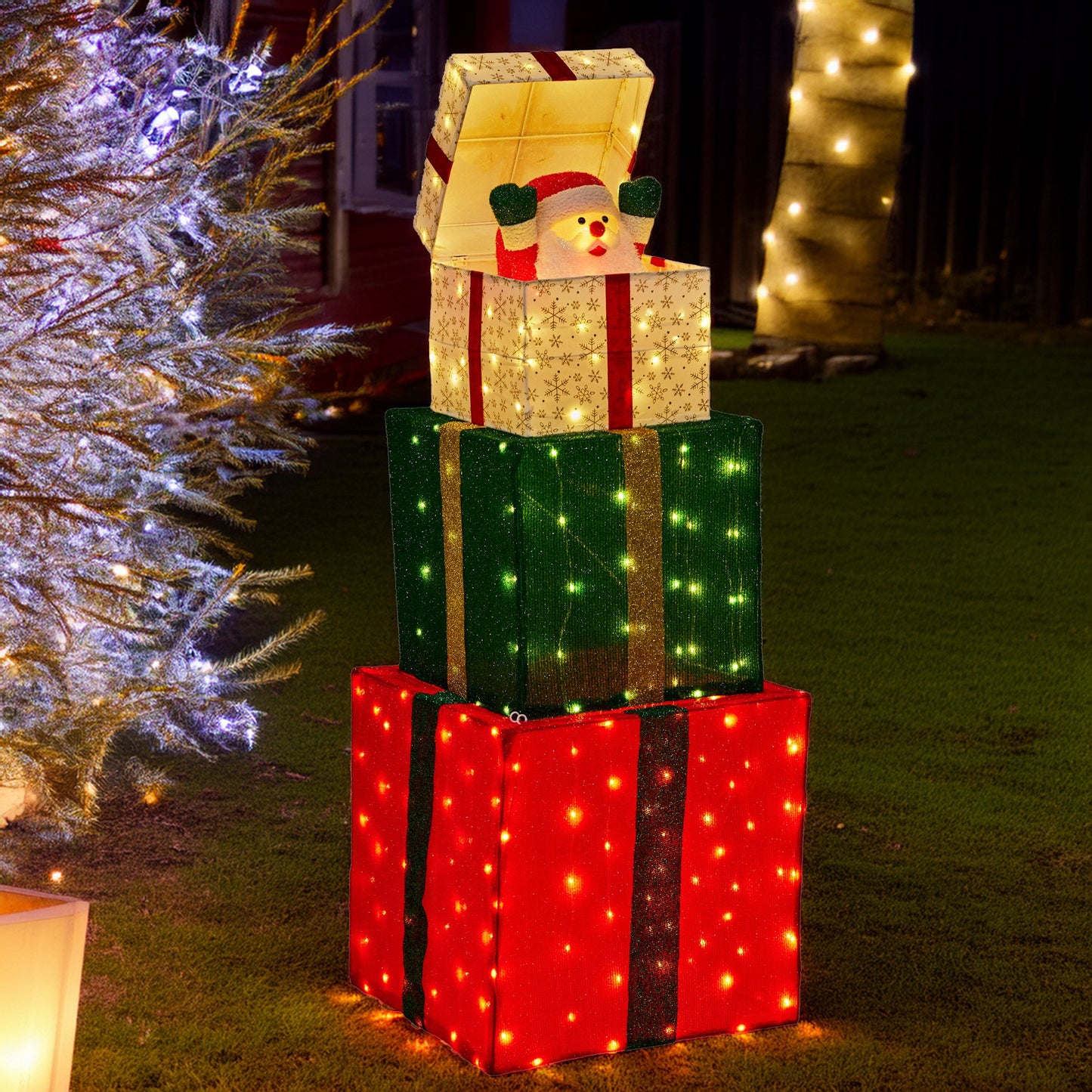 Christabelle 122cm Animated Present Stack Santa LED Lights Christmas Tree Decoration Ornament Xmas Decor