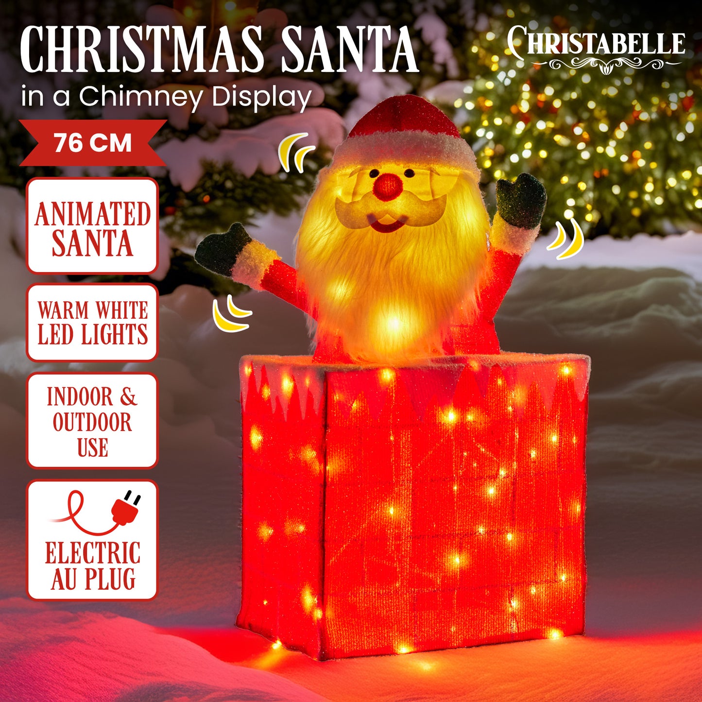 Christabelle 76cm Santa in Chimney Christmas Tree Warm White LED Lights Animated Decoration Ornament