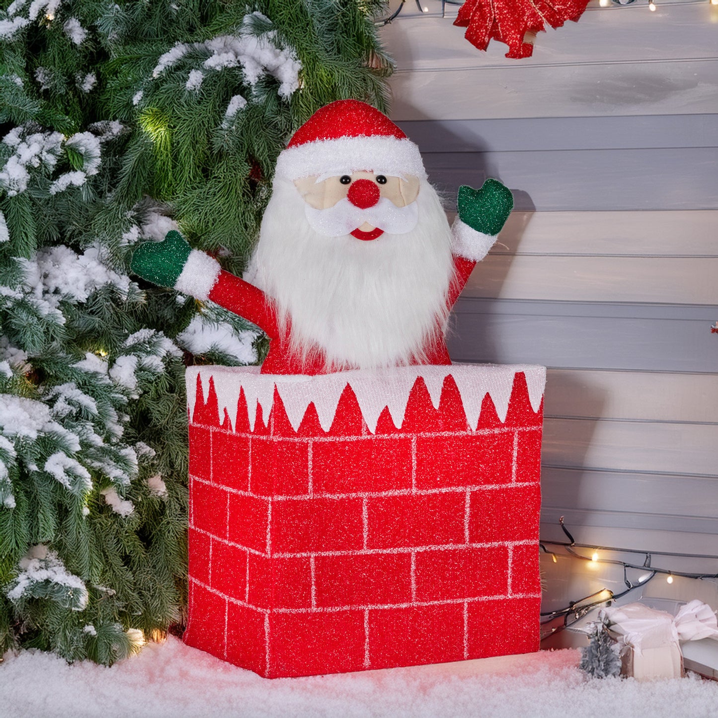 Christabelle 76cm Santa in Chimney Christmas Tree Warm White LED Lights Animated Decoration Ornament