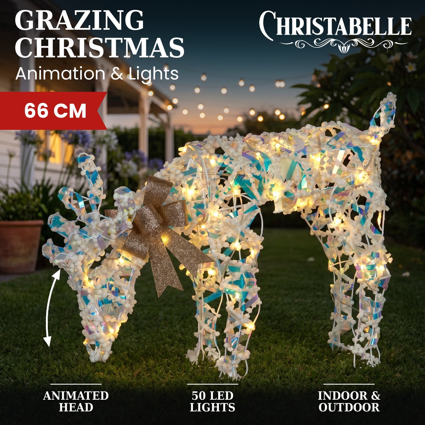 Christabelle 66cm Grazing Reindeer Christmas Light Up Display Animated LED Outdoor Indoor Xmas Yard Lawn Statue