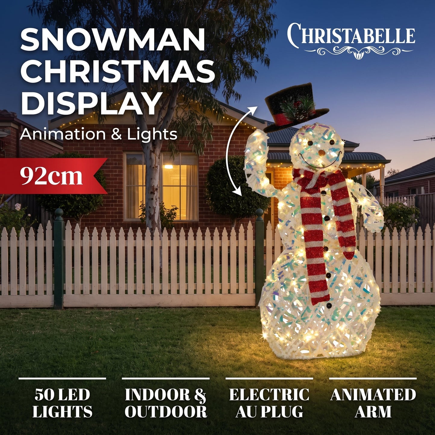 Christabelle 92cm Snowman Christmas Light Up Display Animated LED Outdoor Indoor Xmas Yard Lawn Statue Home Decor