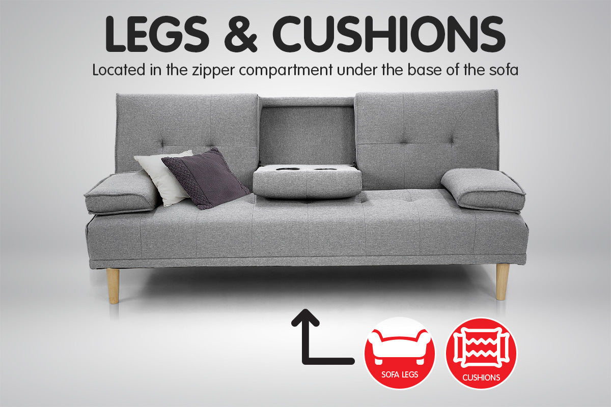Sarantino Linen Fabric Sofa Bed Lounge - Light Grey