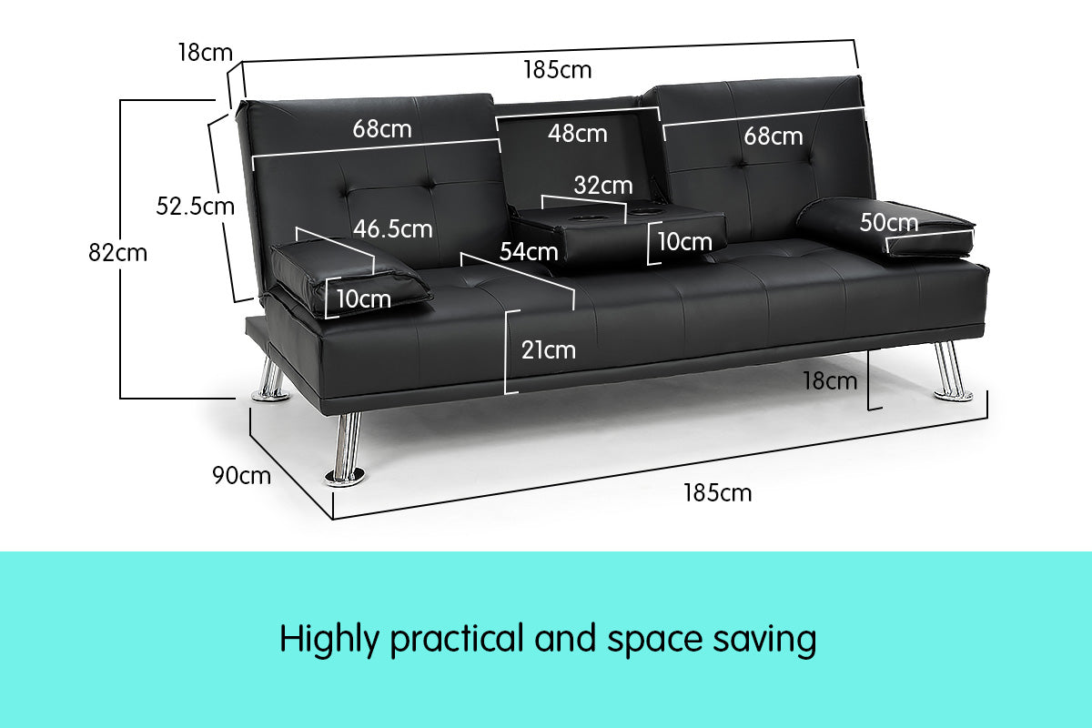 Sarantino Faux Leather Sofa Bed Lounge Furniture - Black