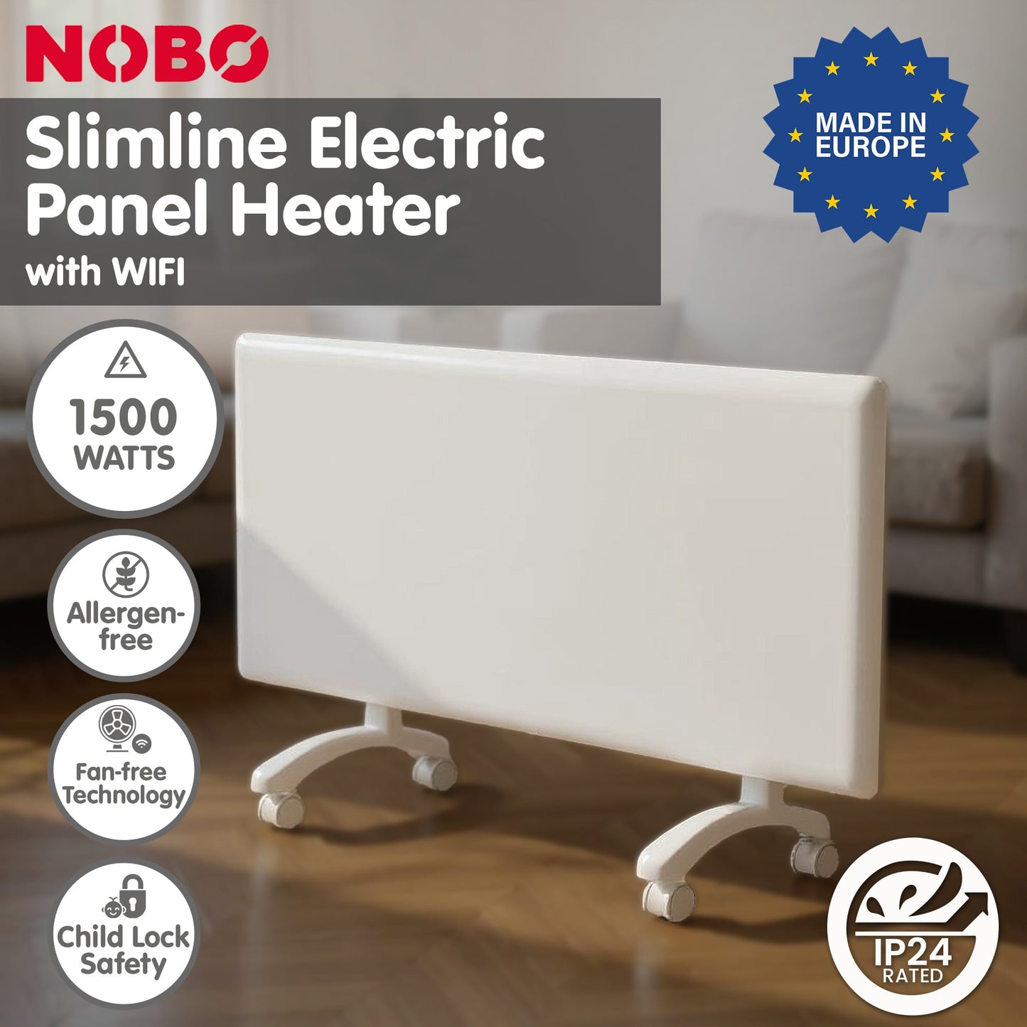 Nobo 1500W T2-NTL4R15 Slimline Wi-Fi Electric Panel Heater - Refurbished