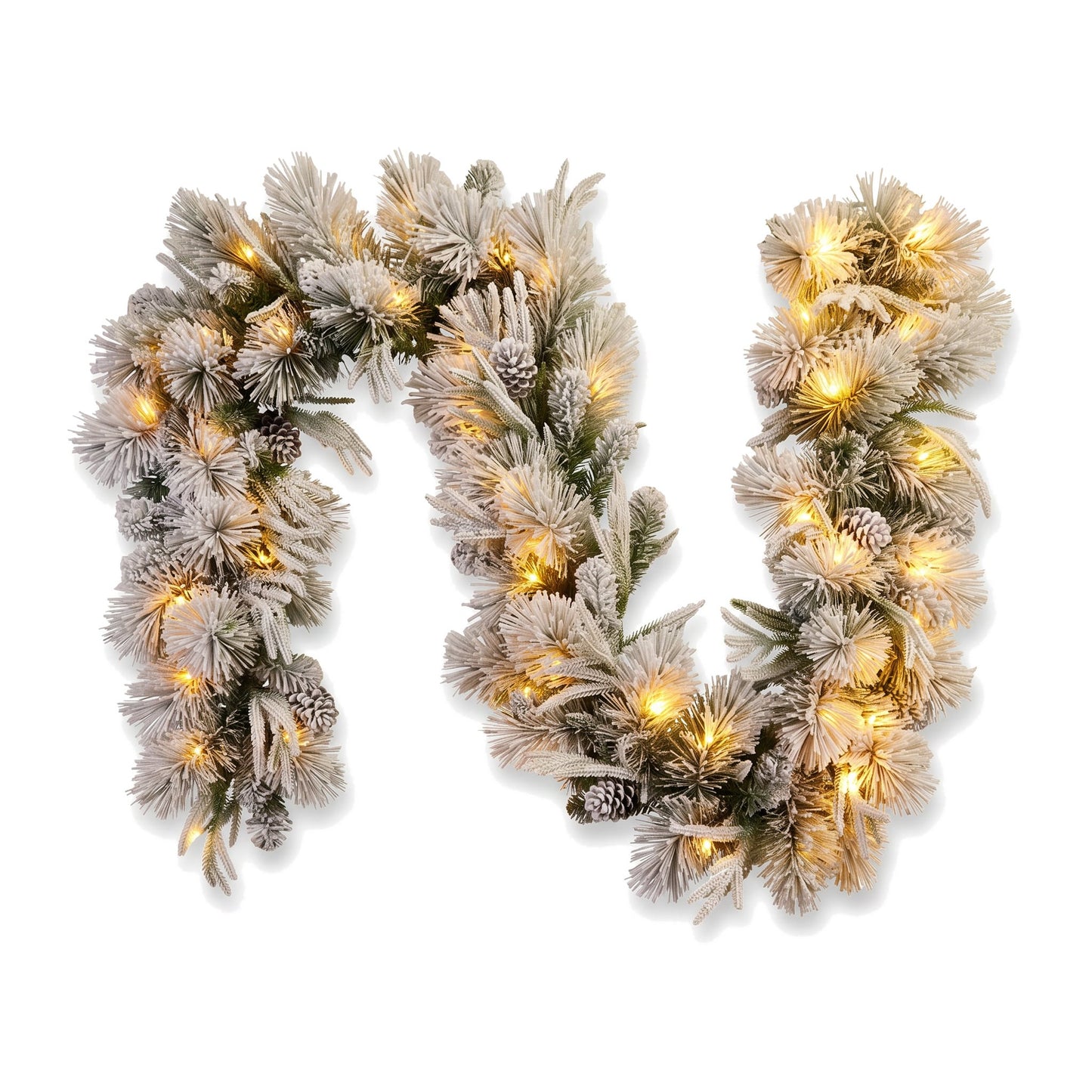 Christabelle 2.74m Alpine Snow Christmas Garland Pre Lit Multi Function LED Timer Flocked Pine Cones