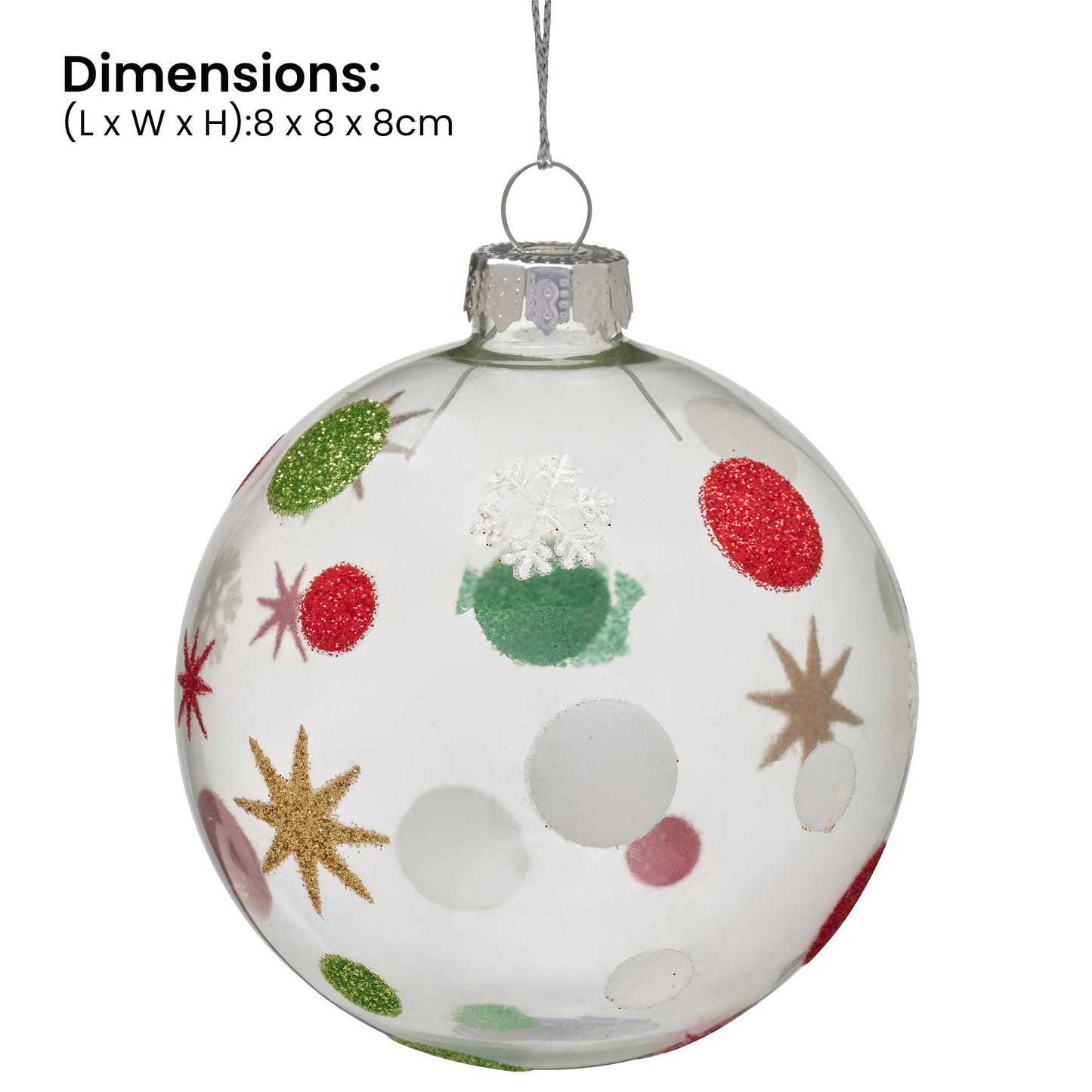 Christabelle Glass Baubles 6 Pcs with Assorted Patterns Balls Christmas Tree Decoration Ornament