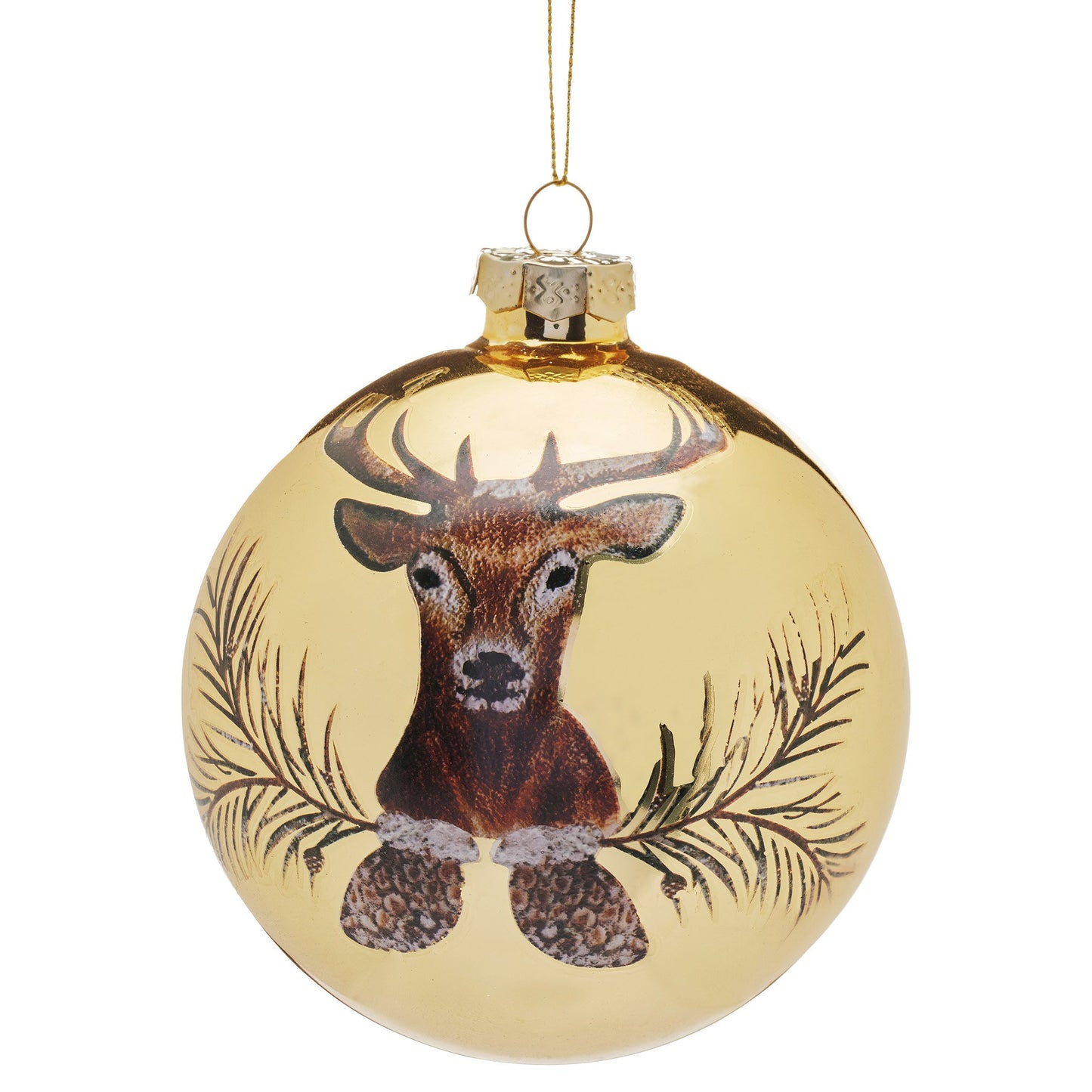 Christabelle Large Gold Glass Baubles 6Pcs with Reindeer Print Balls Christmas Tree Decoration Ornament