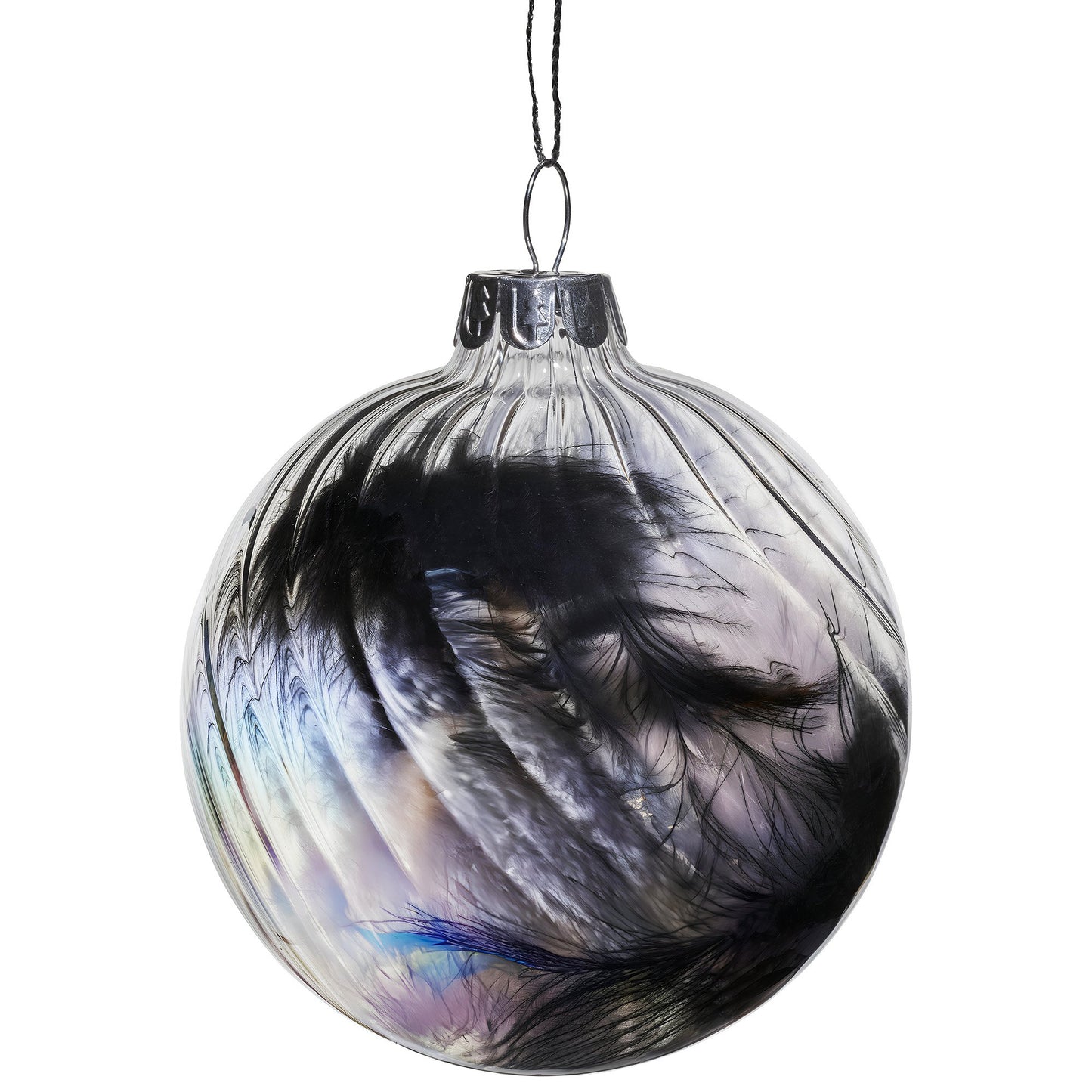 Christabelle Clear Striped Glass Baubles 6Pcs Filled with Feathers Balls Christmas Tree Decoration Ornament