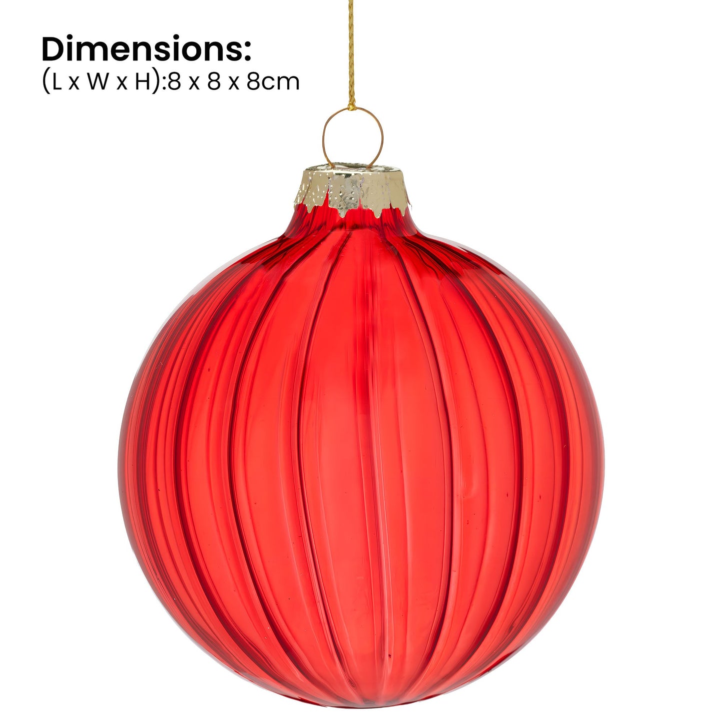 Christabelle Glossy Red Glass Baubles 6Pcs with Textured Stripe Pattern Balls Christmas Tree Decoration Ornament