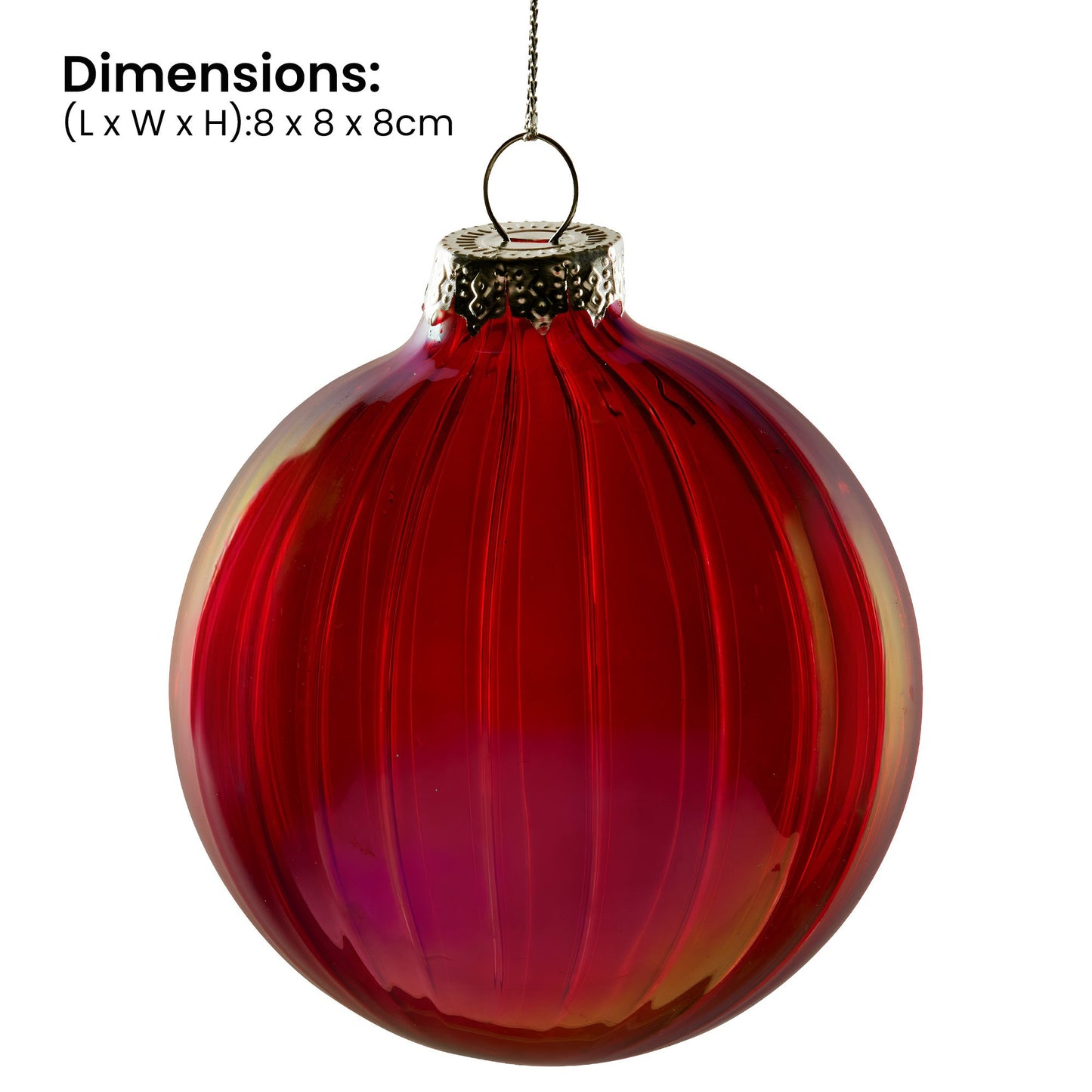 Christabelle Rich Glossy Red Glass Baubles 6Pcs with Textured Stripe Finish Balls Christmas Tree Decoration Ornament