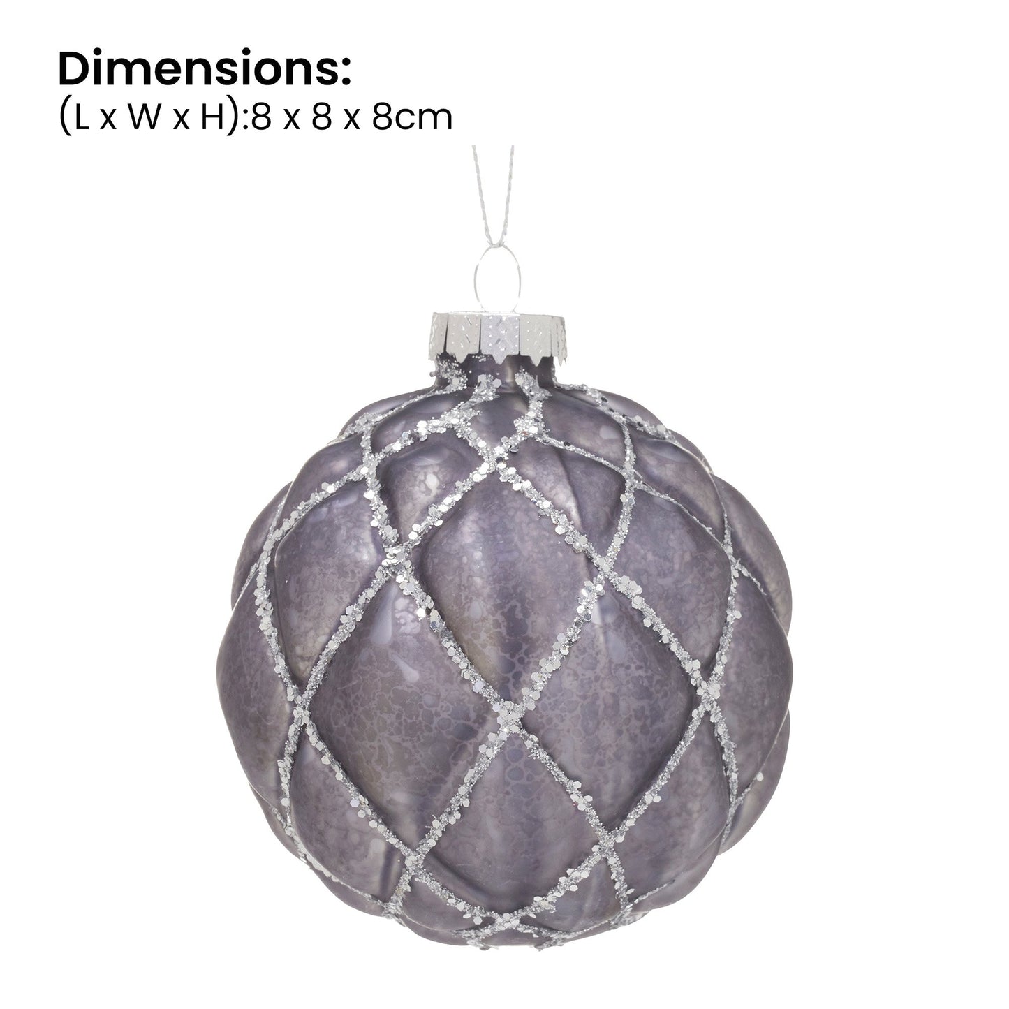 Christabelle Platinum Glass Baubles 6Pcs with Glittered Lattice Pattern Balls Christmas Tree Decoration Ornament