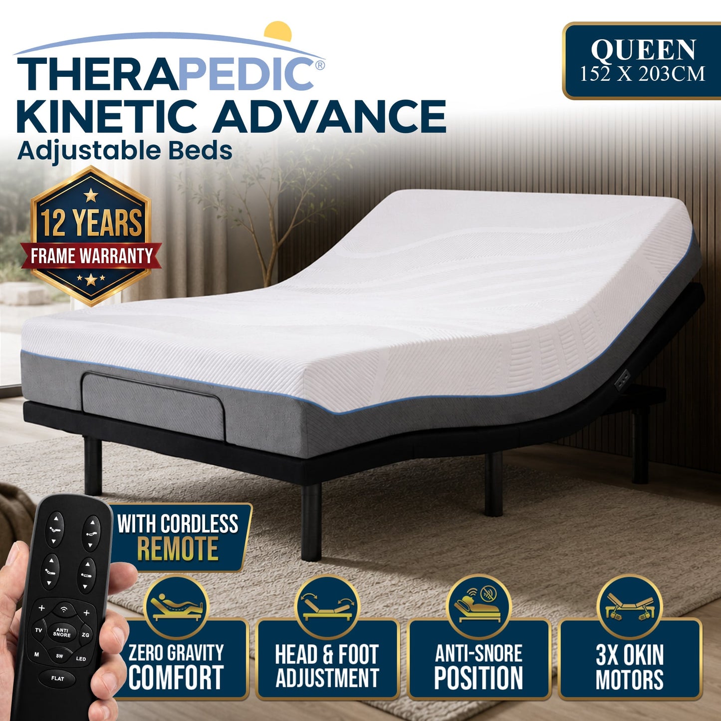Therapedic Kinetic Advance Adjustable Queen Bed Base with Head Tilt