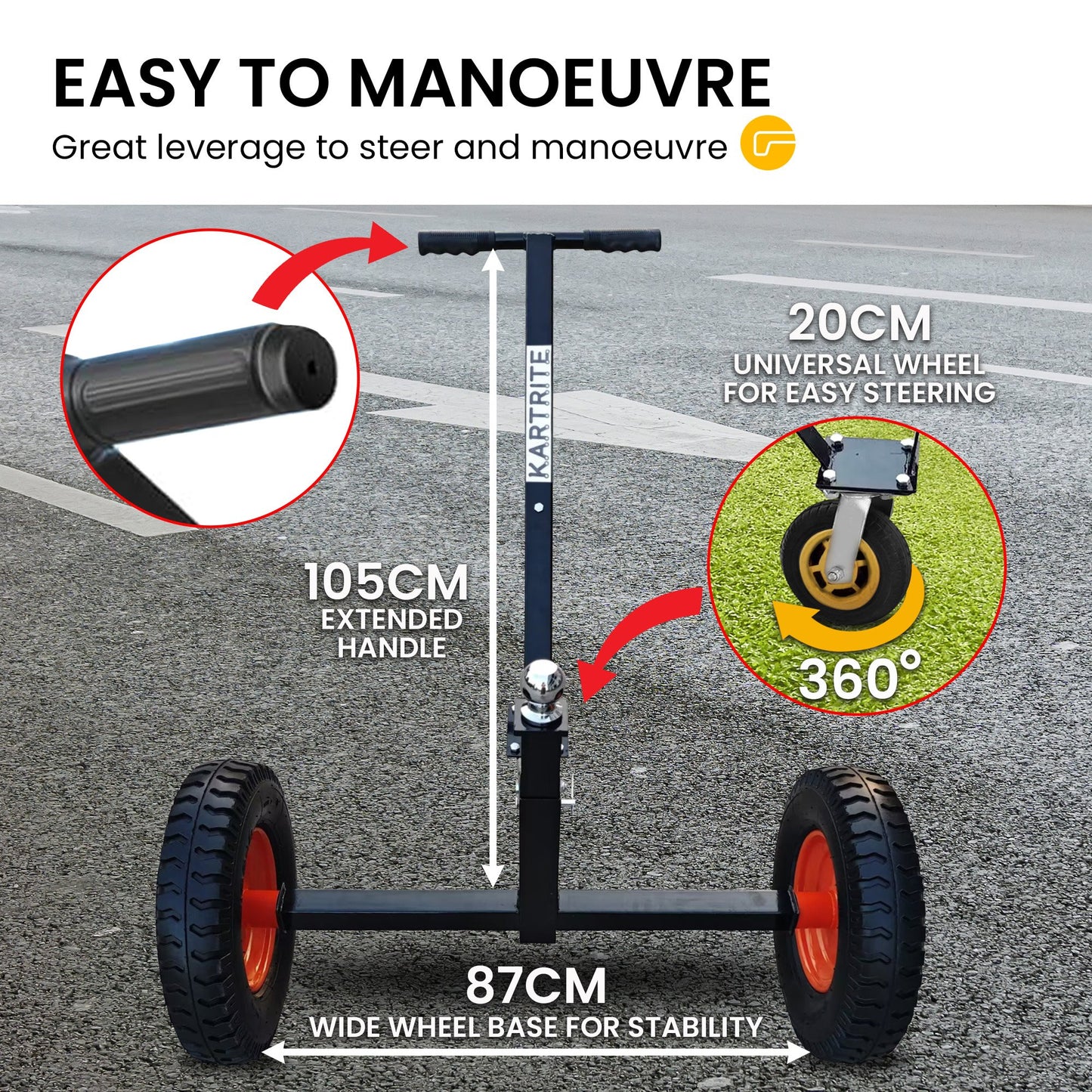 Kartrite 3-Wheel Adjustable Trailer Dolly Heavy Duty Caravan Mover 1000 lbs Tongue Capacity Durable Transport Solution