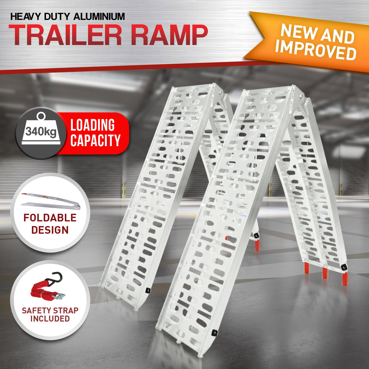 Kartrite 2 x Aluminium ATV Loading Ramp Foldable - Silver
