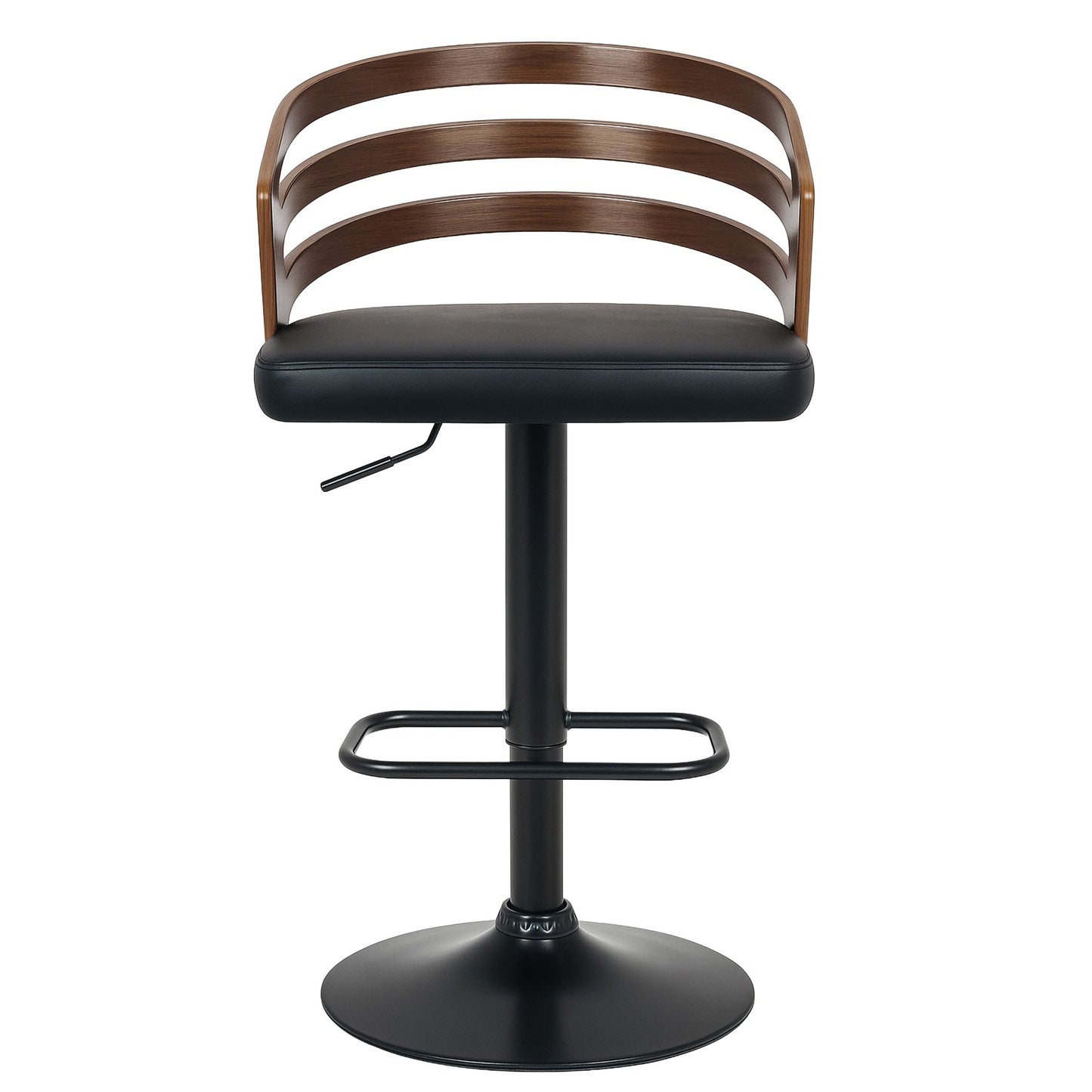 Sarantino Set of 2 Bentwood Walnut Barstool Leather Seat and Metal Base
