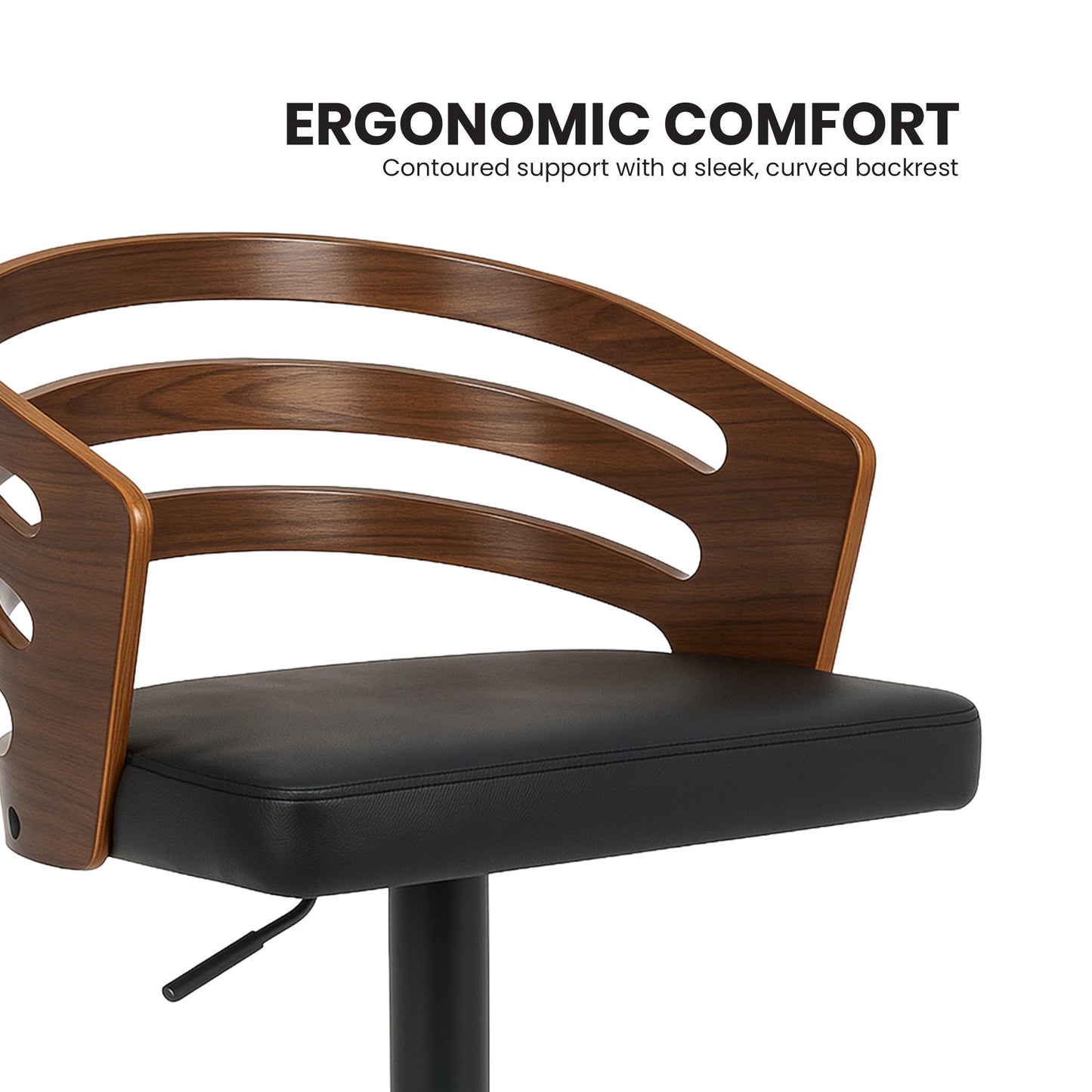 Sarantino Set of 2 Bentwood Walnut Barstool Leather Seat and Metal Base