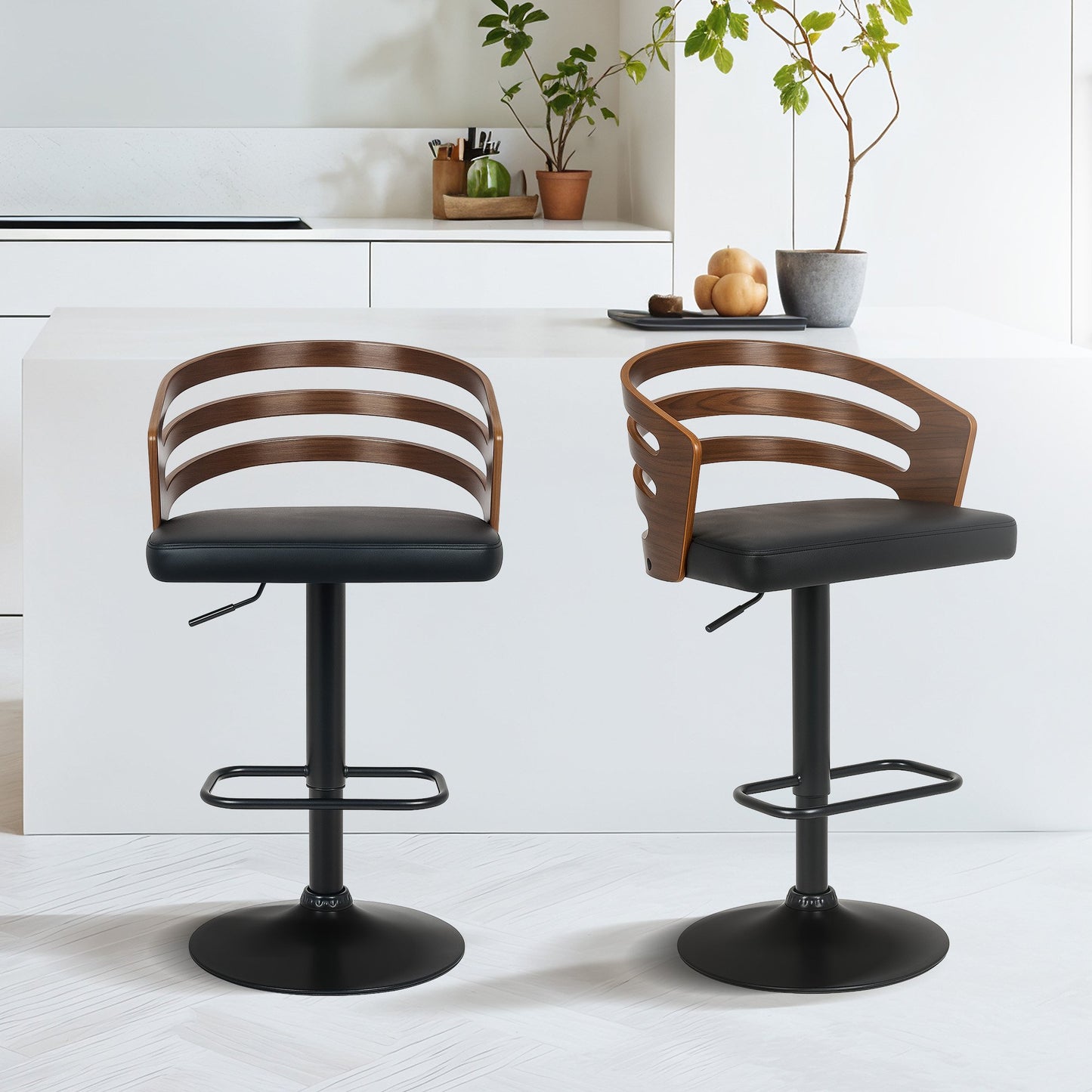 Sarantino Bentwood Walnut Barstool Leather Seat and Metal Base