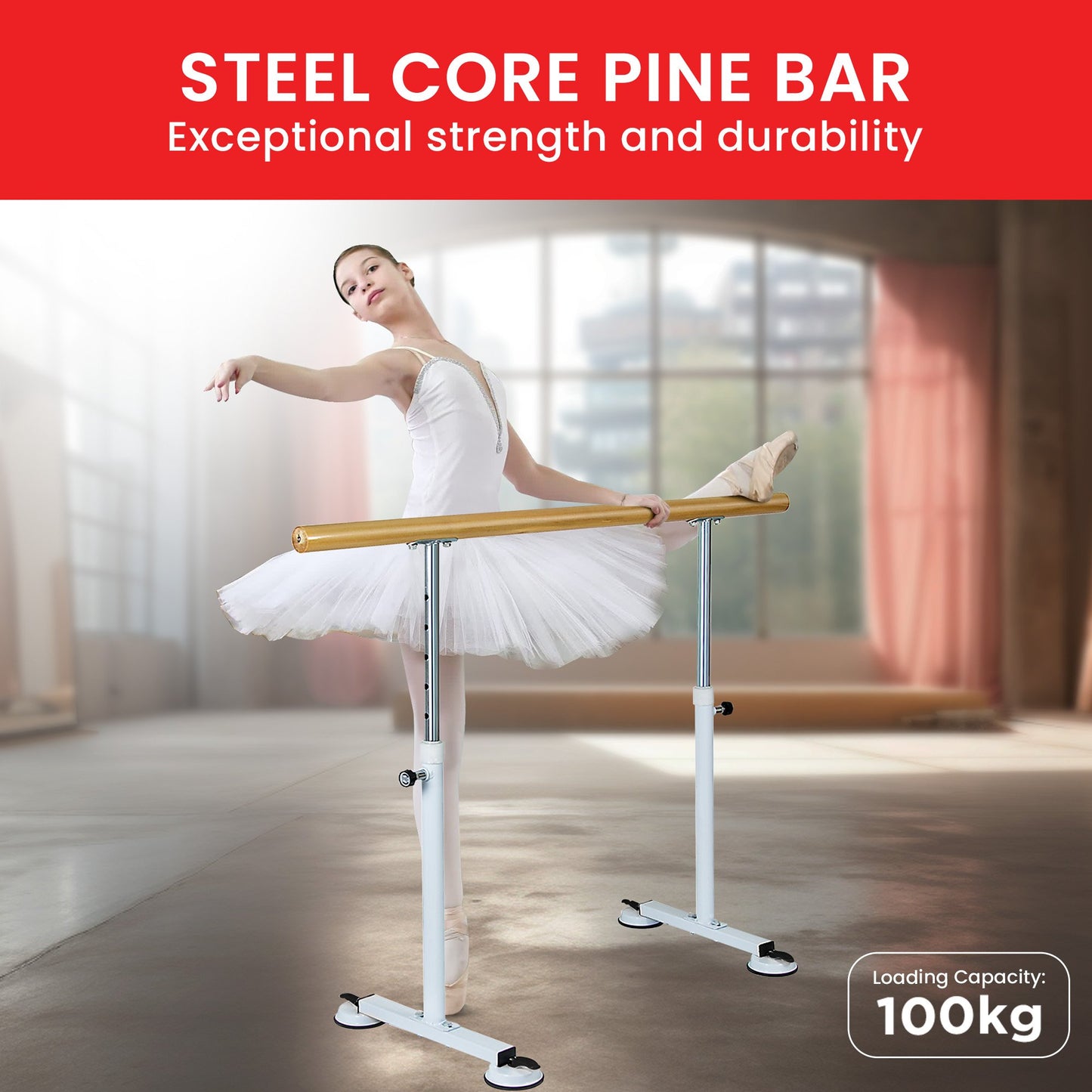 Powertrain 150cm Ballet Barre Freestanding Adjustable Height
