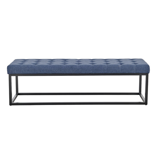 Cameron Button-Tufted Upholstered Bench with Metal Legs - Blue