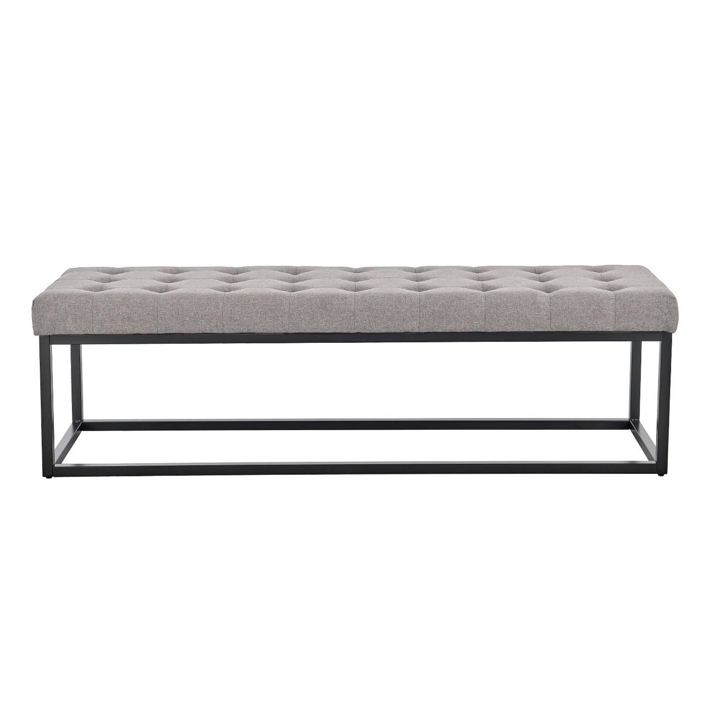 Cameron Button-Tufted Upholstered Bench with Metal Legs - Light Grey