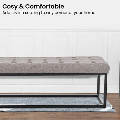 Cameron Button-Tufted Upholstered Bench with Metal Legs - Light Grey
