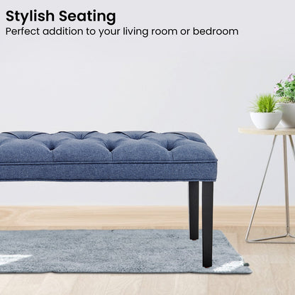 Cate Button-Tufted Upholstered Bench by Sarantino - Blue Linen