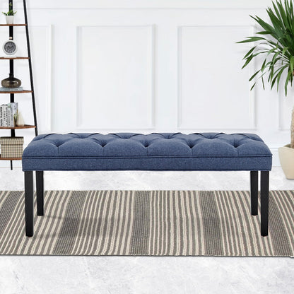 Cate Button-Tufted Upholstered Bench by Sarantino - Blue Linen