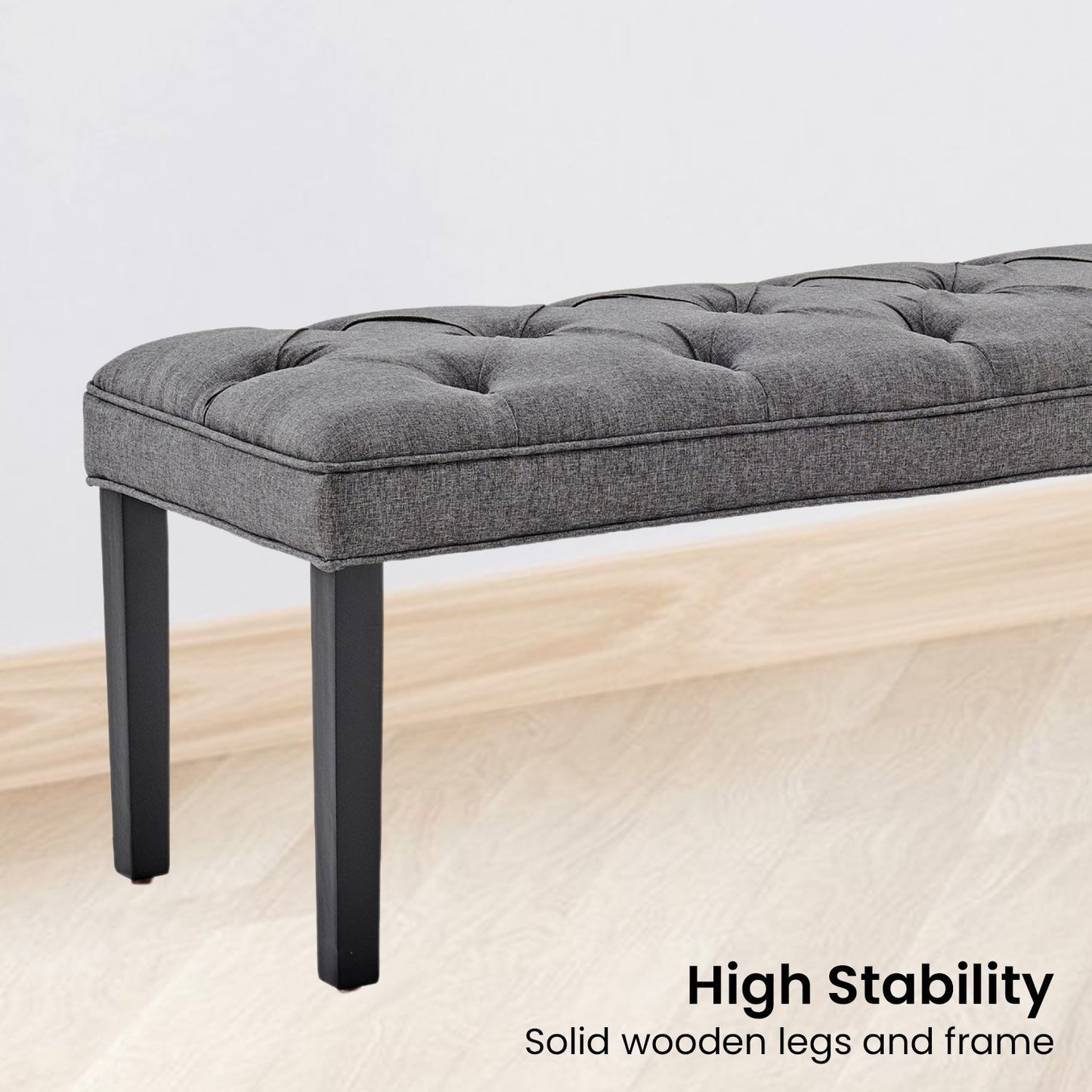 Cate Button-Tufted Upholstered Bench by Sarantino - Dark Grey