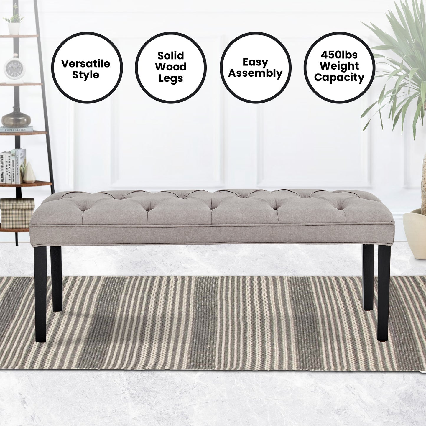 Cate Button-Tufted Upholstered Bench by Sarantino - Light Grey
