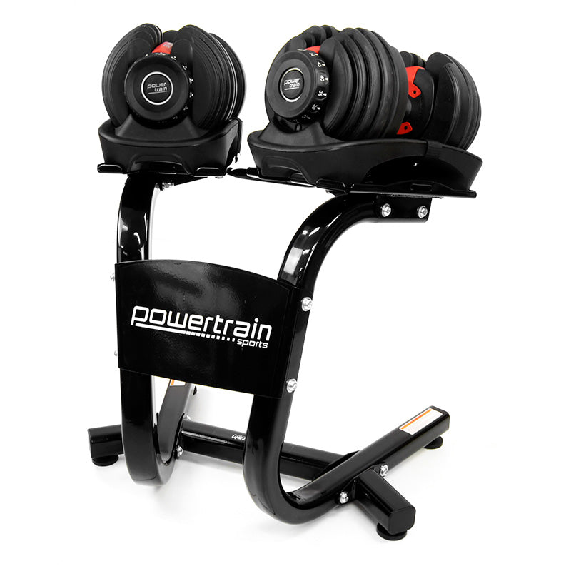 2x 24kg Powertrain Adjustable Dumbbells with Stand