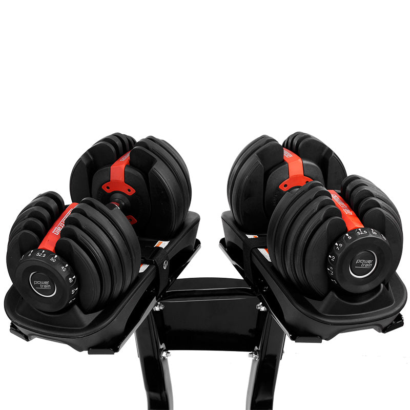 2x 24kg Powertrain Adjustable Dumbbells with Stand